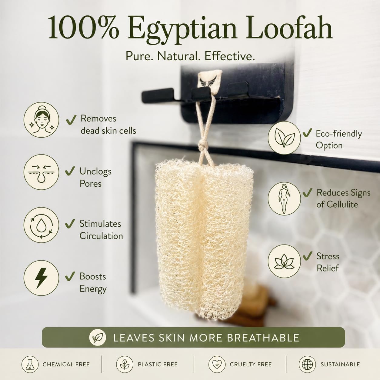 100% Natural Egyptian Loofah Set – 3 Large Exfoliating Loofah Sponges + Free Egyptian Face Scrubber + Cotton Storage Bag | Eco-Friendly Body Scrubber | Dead Skin Remover | Bath Sponge for Women & Men