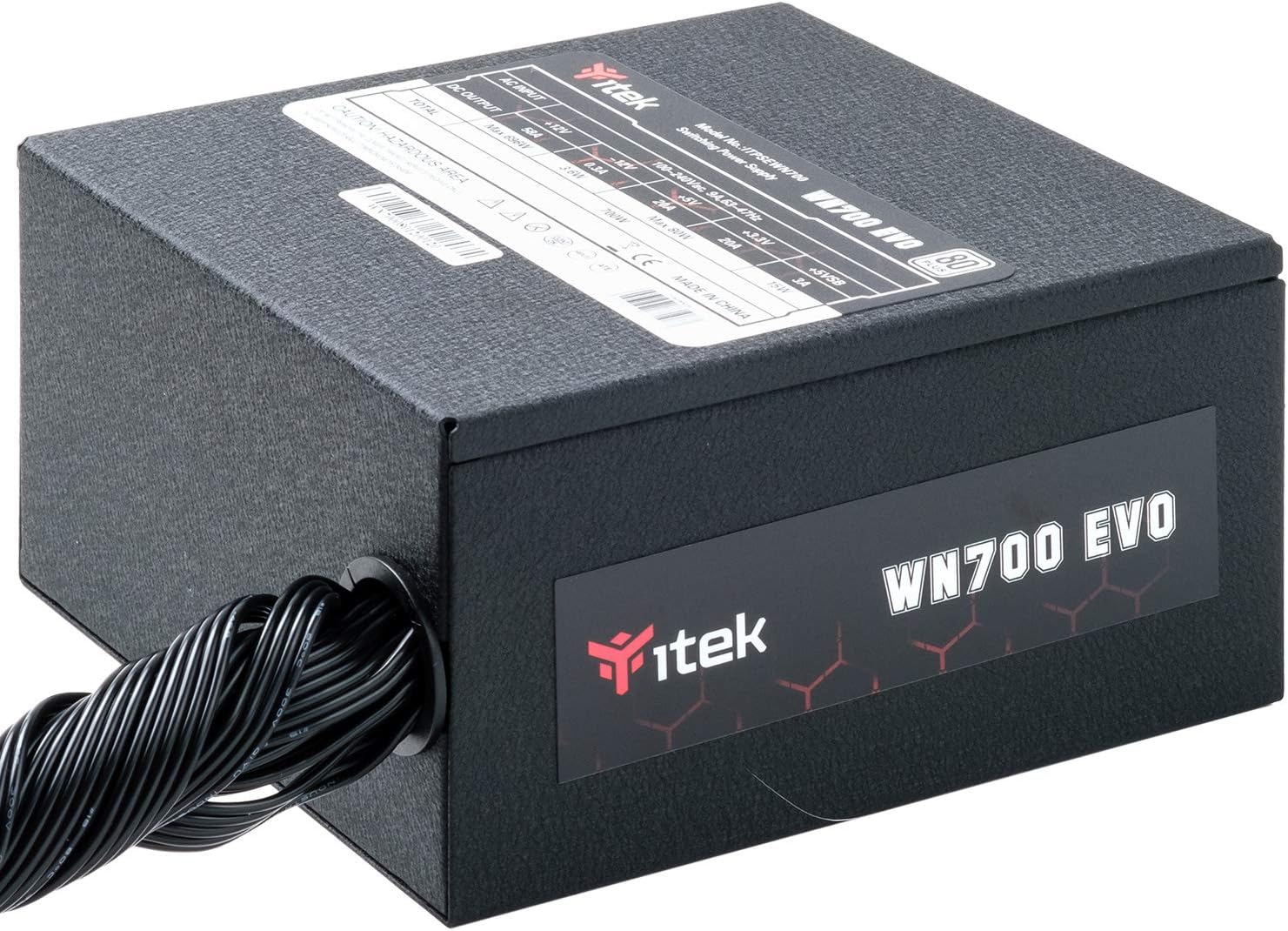 Itek Fuente de alimentación para PC WN700 EVO – 700 W, Ventilador HDB Hydraulic Dynamic Bearing de 12 mm, protección PFC Activa, certificación de eficiencia 80 Plus White, condensadores Taiwaneses