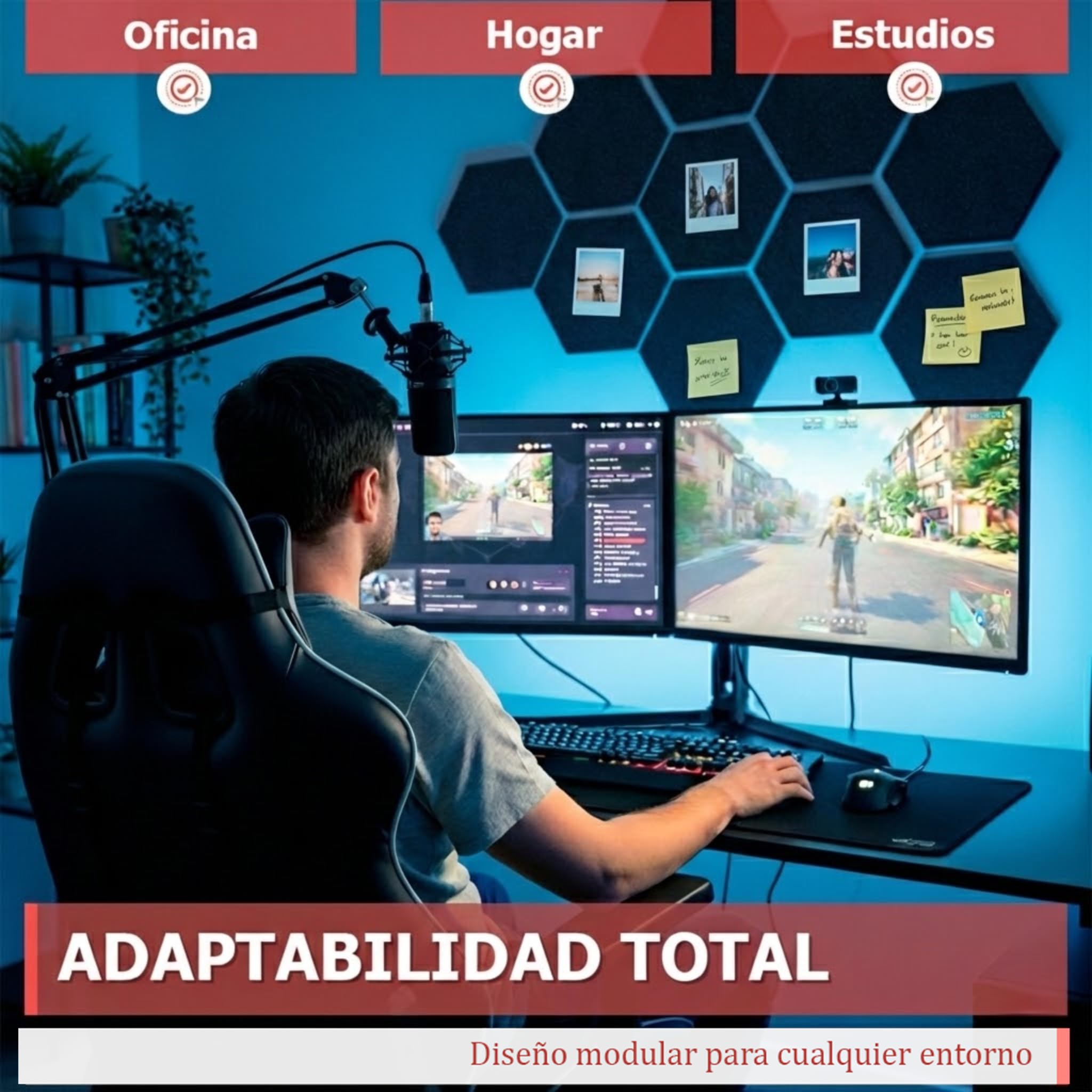 12 Paneles Acústicos Autoadhesivos de Alta Densidad para Pared y Techo, Diseño Decorativo para Reducir Eco en Habitación, para Podcasts, Gaming, Estudio y Oficina (Negro, 30x26cm)