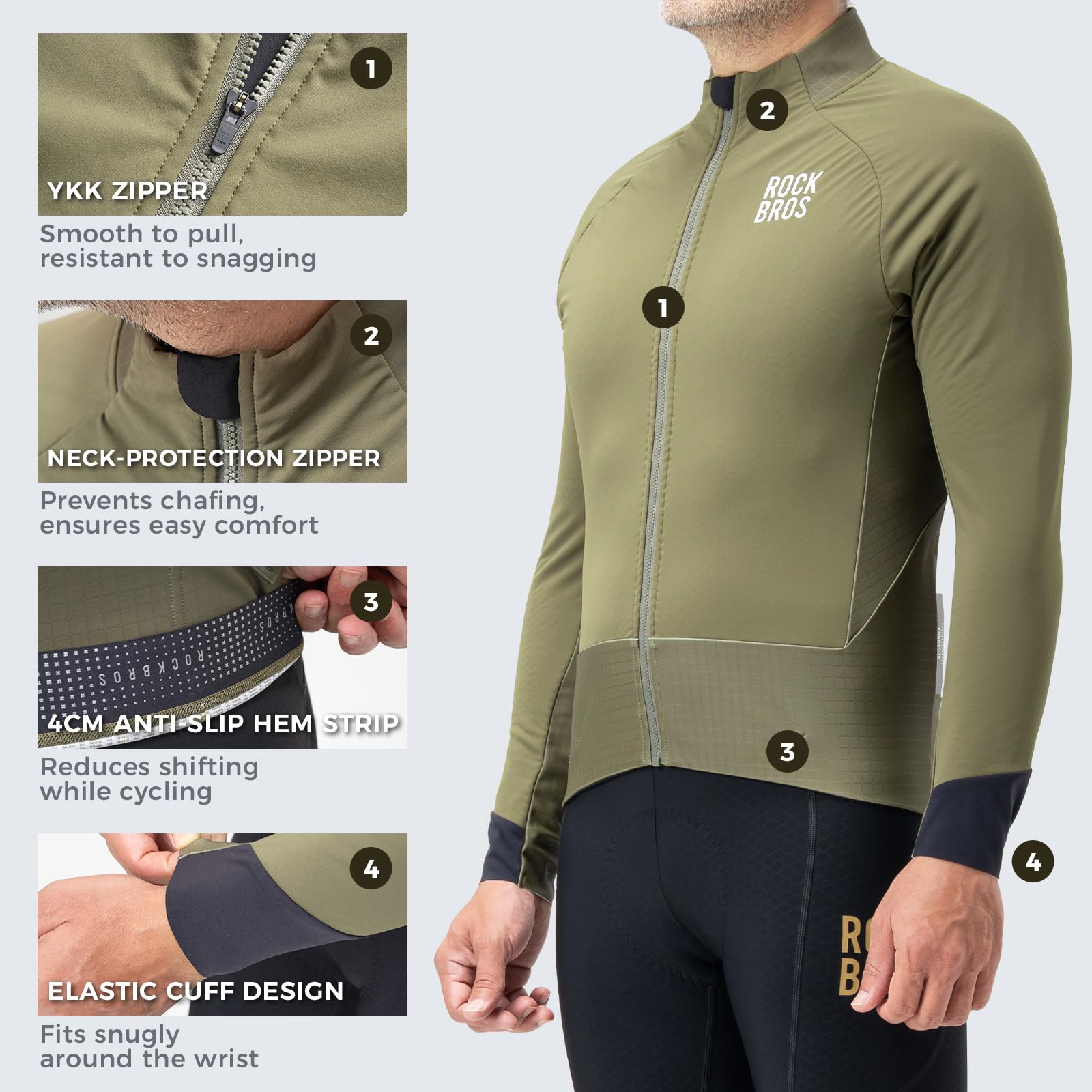 ROCKBROS Maglia da Ciclismo Invernale Uomo, Maglia Bici a Maniche Lunghe con Fodera in Pile, Giacca Termica Antivento e Traspirante, 3 Tasche Posteriori, per MTB Bici Corsa Bicicletta