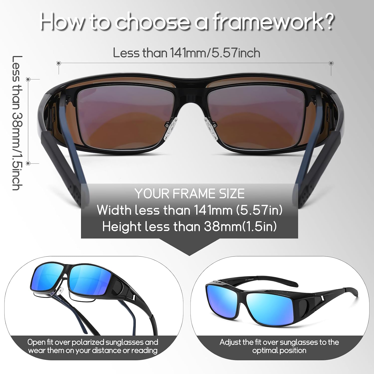 Polarized Fit Over Glasses Sunglasses for Men Women Driving Square Wrap Around Shades UV Protection Sun Eyewear PT2006