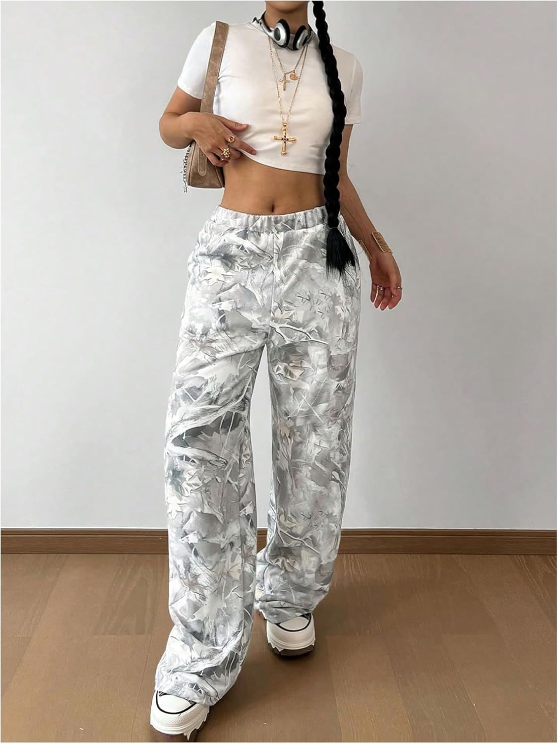 Girl's Camo Graphic Branch Sweatpants Wide Leg Elastic Waist Trousers Pants with Pockets Streetwear - Image 5