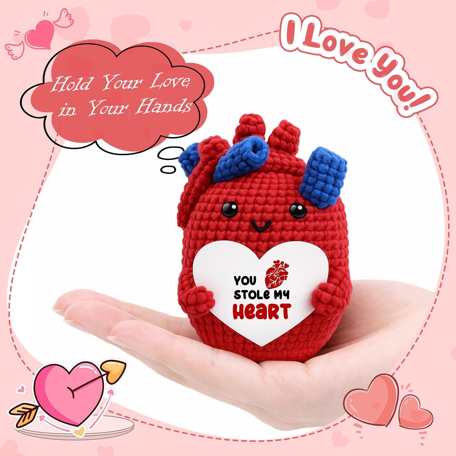 Mini Valentines Day Gifts for Him Her, Handmade Crochet Anatomical Heart Funny Flirty Gift for Boyfriend Girlfriend Couples, Romantic I Love You Anniversary Birthday Gifts for Women Men image 3