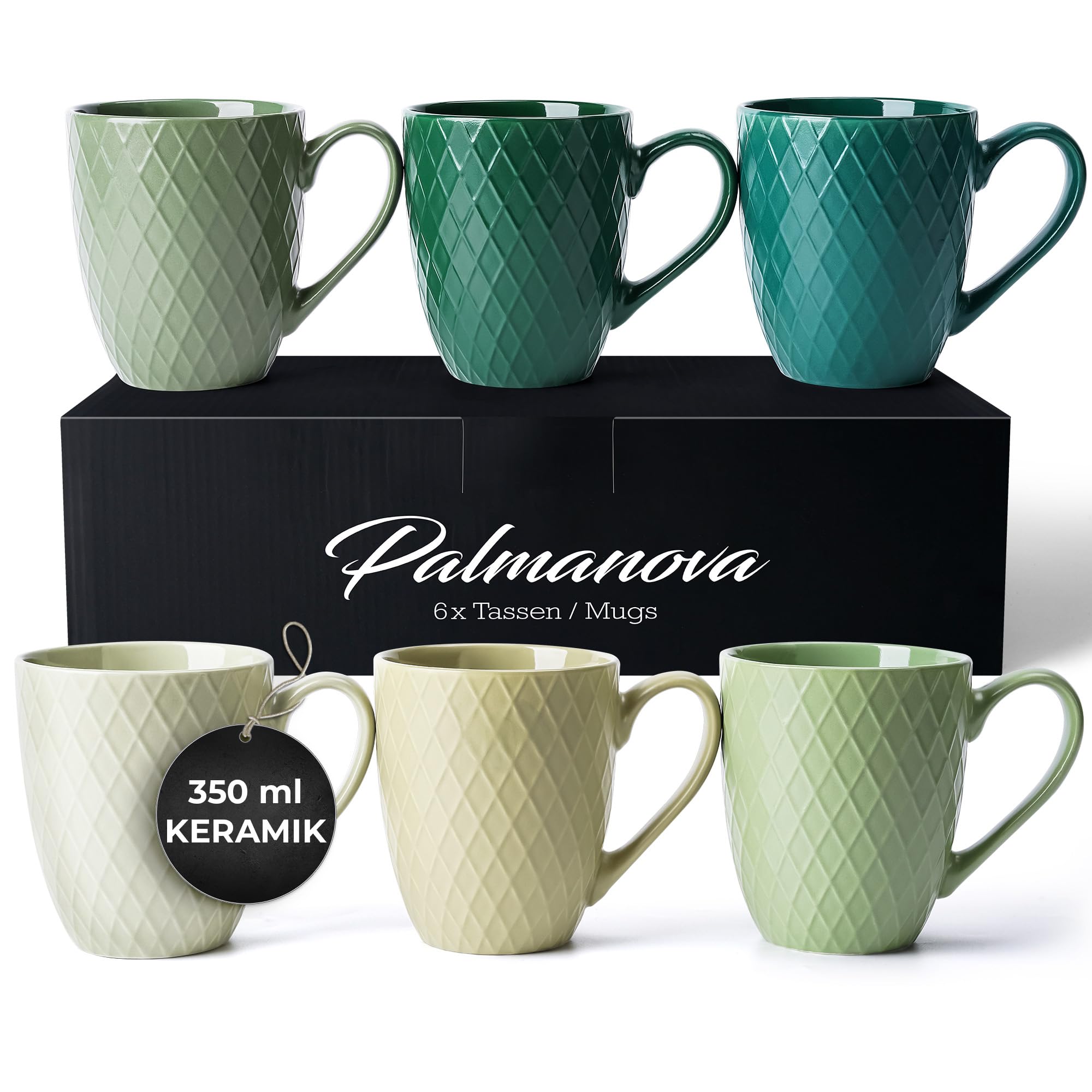 MIAMIO – 6 x 400 ml – Kaffeetassen Set/Becher – Moderne Keramik Tasse Matt – Kaffeetasse groß – Palmanova Kollektion (Jungle)