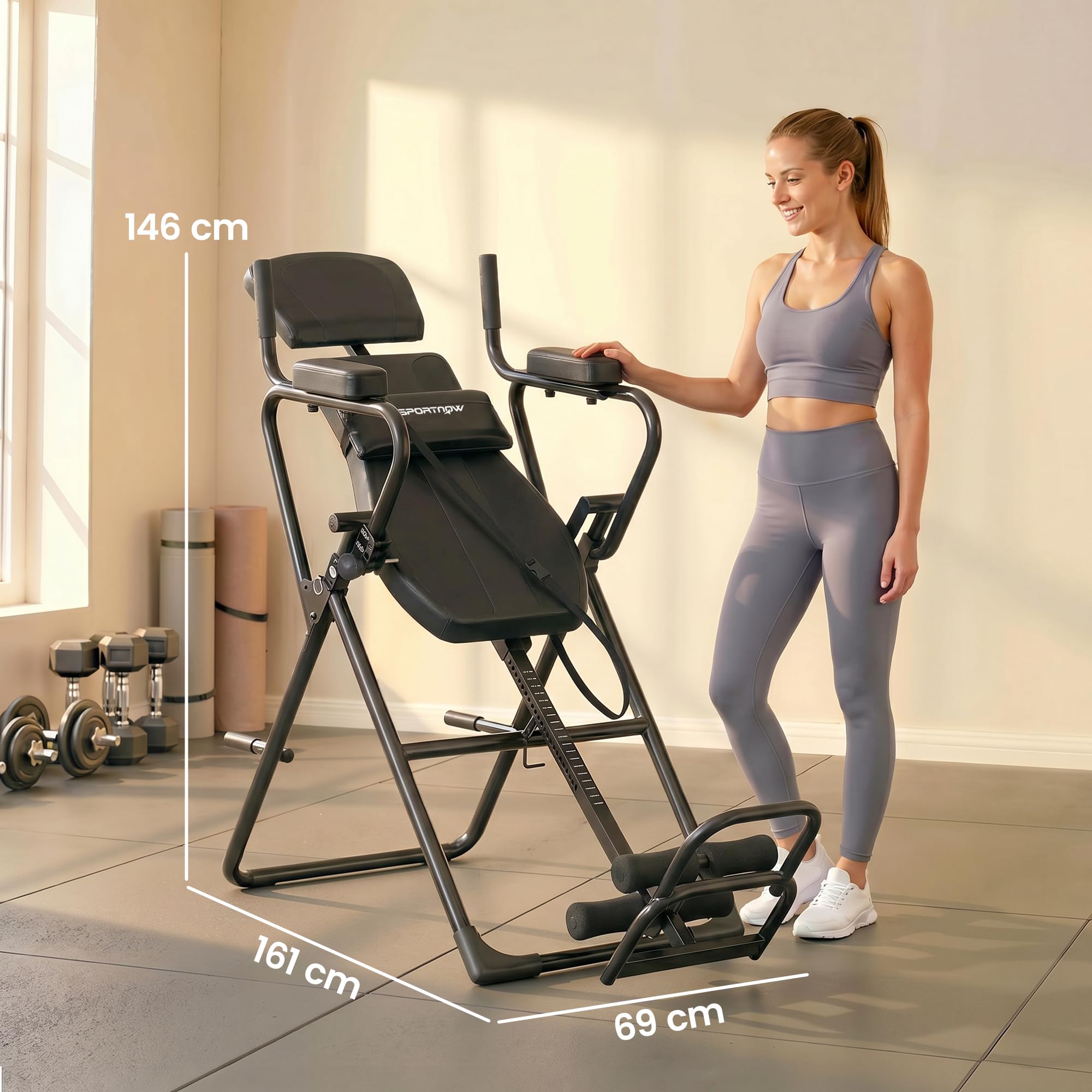 SPORTNOW 3 in 1 Panca ad Inversione Pieghevole Regolabile, Tavola di Inversione Gravitazionale con Barra per Flessioni e Trazioni, Poggiatesta, Cintura di Sicurezza, Sollievo dal Dolore alla Schiena