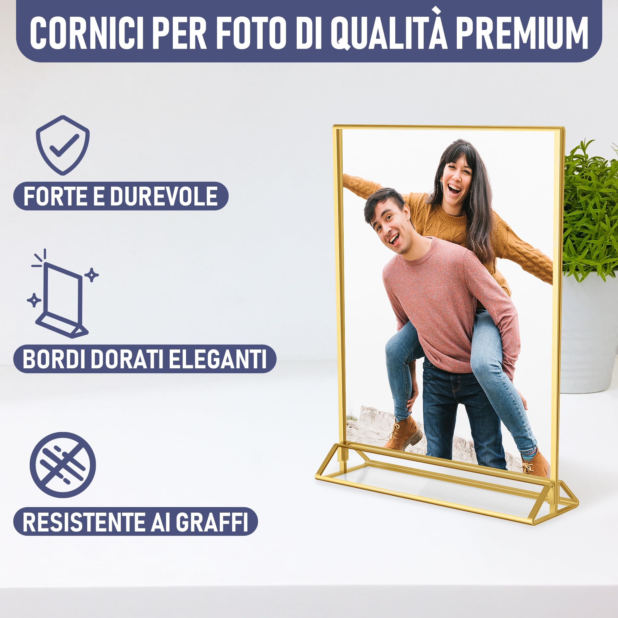 Dasher Products Cornici per Foto in Acrilico Dorato a Doppia Faccia A5-6 Pezzi - Portanumeri da Tavolo, Porta-Brochure da Banco, Supporti Trasparenti per Insegne, Portamenu
