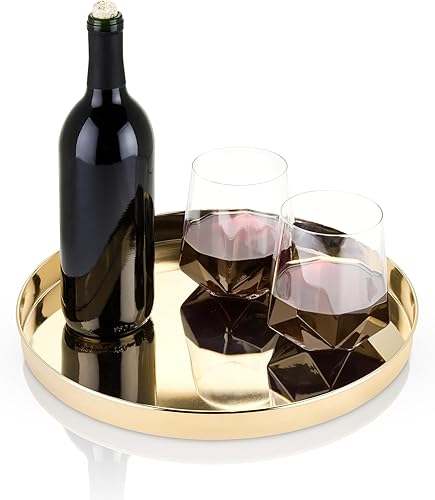 Miniatura 7 de Viski Bandeja redonda dorada, acero inoxidable con chapado en oro, 12.5 pulgadas de diámetro, bandeja de perfume, juego de 1