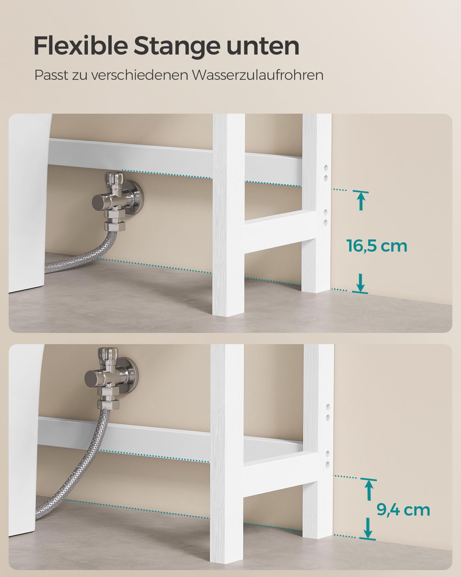 SONGMICS Badezimmerregal für über die Toilette, aus Bambus, 3 Ebenen, Organizer für das Badezimmer, mit verstellbaren Einlegeböden, Belastung 15 kg/Ebene, einfache Montage, Weiß BTS01WT