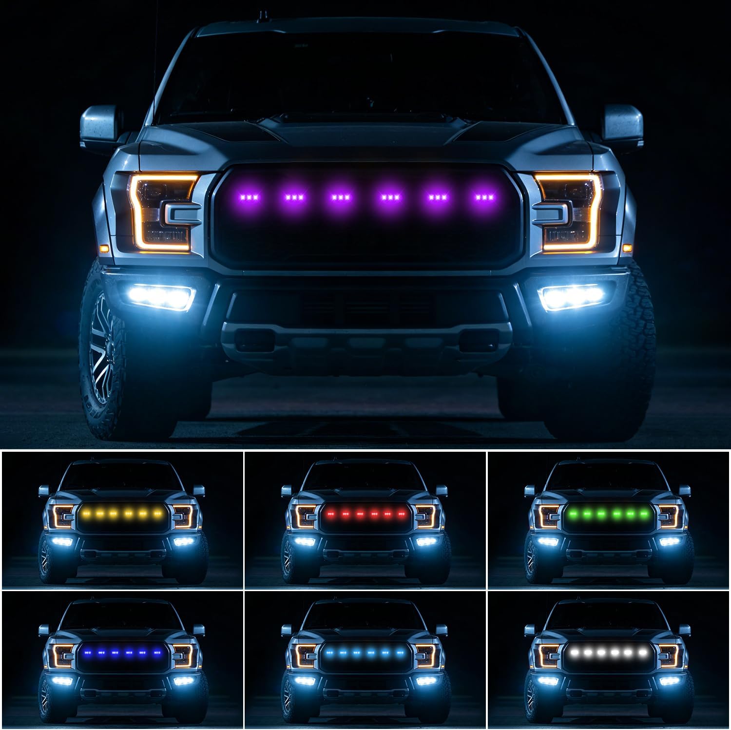 RGB LED Grill Lights,6 in 1 Car Front Grilles Light,Waterproof Car Exterior Grille Lamps,LED Atmosphere Grills Lights for Trucks