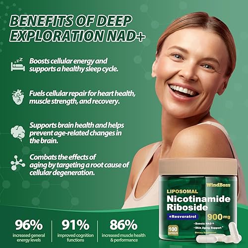 Miniatura 3 de Suplemento liposomal NAD+ con ribósido de nicotinamida y resveratrol - Suplemento NAD para mujeres y hombres - Energía celular, salud mitocondrial y