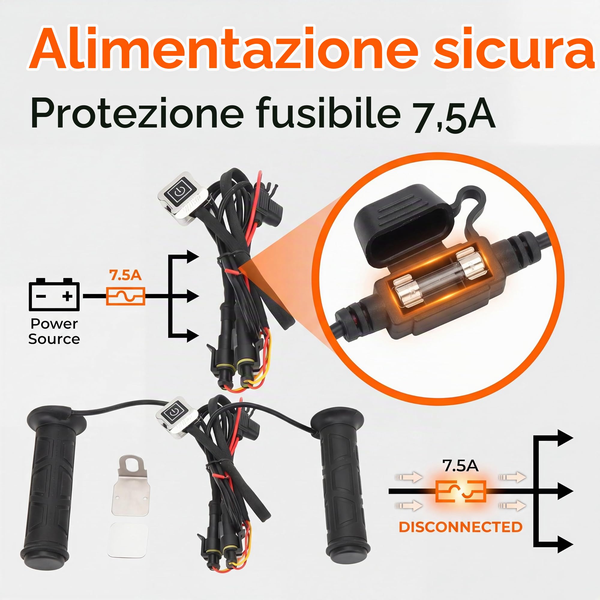 Luqeeg Manopole Riscaldate per Moto 12V, Temperatura Regolabile, 1 Paio Manopole Elettriche Riscaldate, Materiale Nitrile Impermeabile, Design Sigillato e Aperto, 7,5 A, per ATV