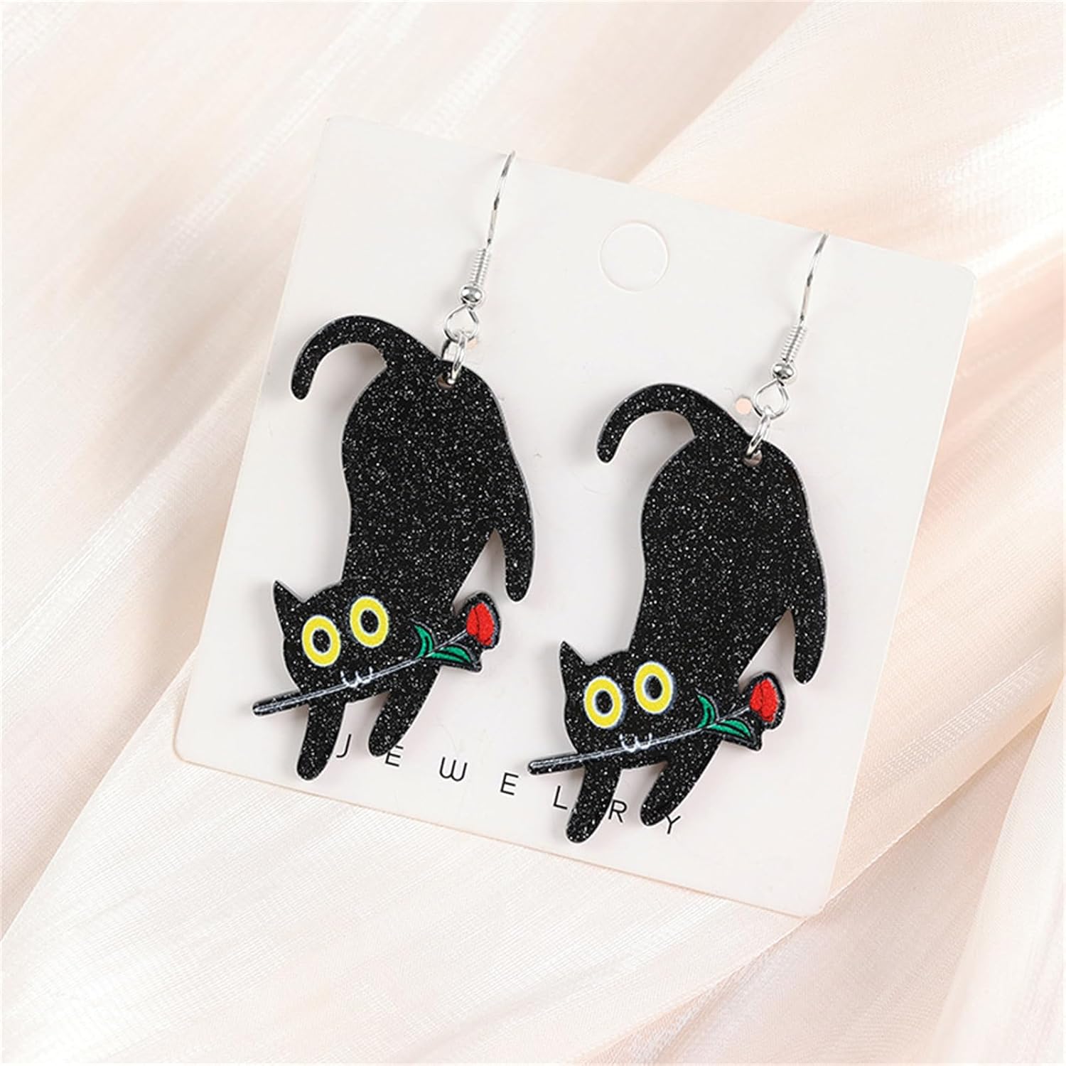 Kawaii Halloween Black Cat Earring for Women Lightweight Black Cats Dangle Earrings - Image 2