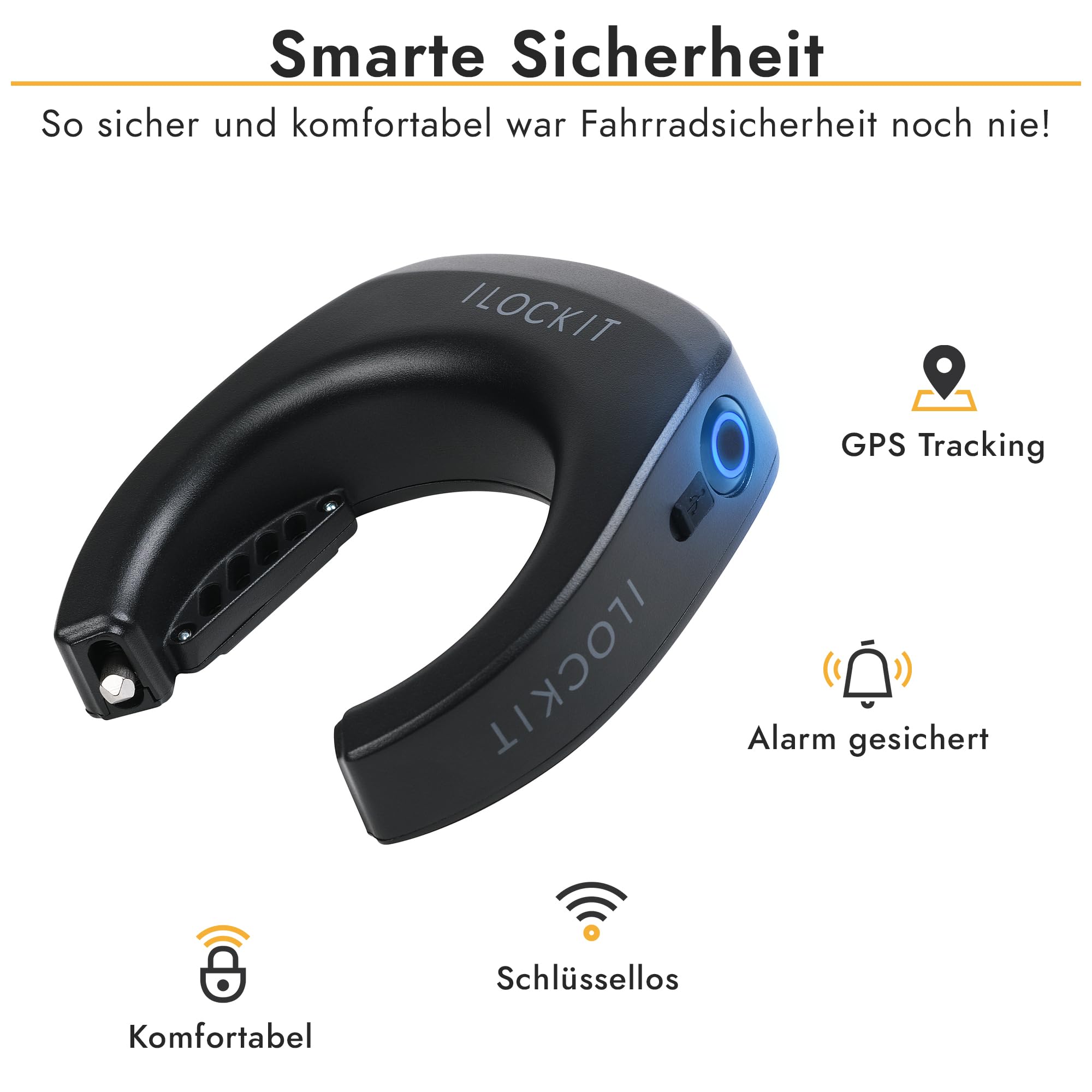 PRO Rahmenschloss Fahrrad | Fahrradschloss mit GPS Live Tracking | Fahrradschloss hohe Sicherheit | Smartphone App | Smarte 110dB Alarmanlage | Speichenausweichung