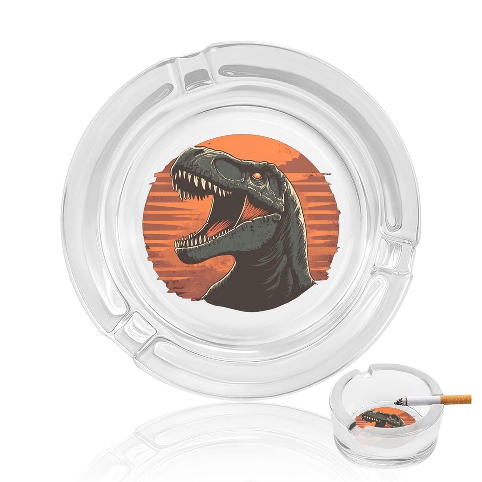 Vintage Dinosaur Ashtray Portable Round Glass Outdoor Ash Tray for Home Office Garden Pub