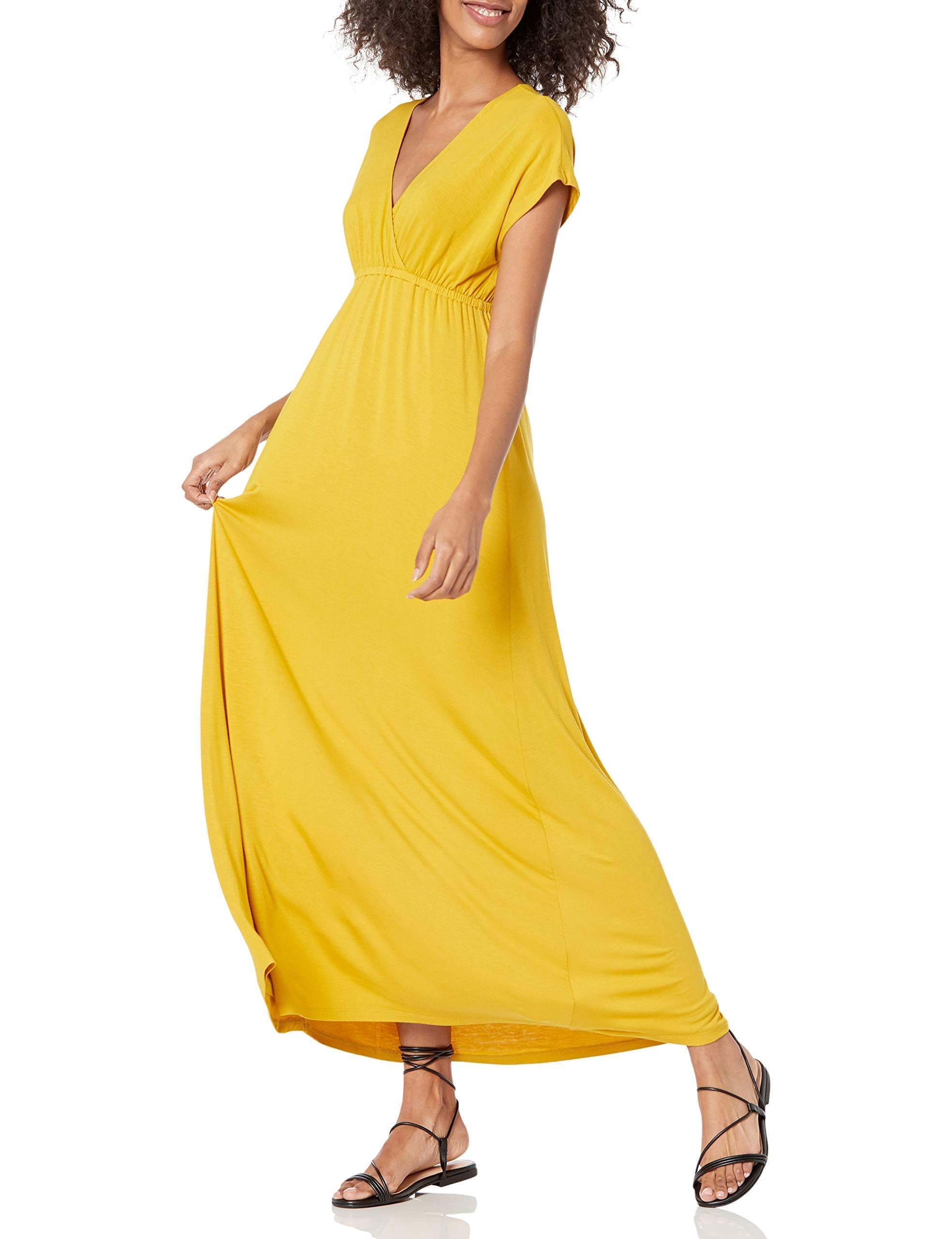 Amazon Essentials Damen Tailliertes Maxikleid (erhältlich in Übergröße), Dunkelgelb, M