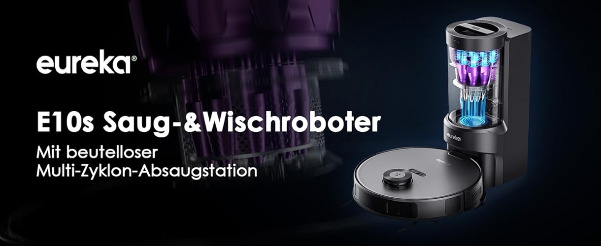 Bild 6 - EUREKA E10s DE Saug- & Wischroboter + beutelloser Multi-Zyklon-Absaugstation (4000Pa, auto Teppicherkennung & auto Mop Lifting, LiDAR-Navigation, ideal gegen Tierhaare, App- & Sprachsteuerung) schwarz