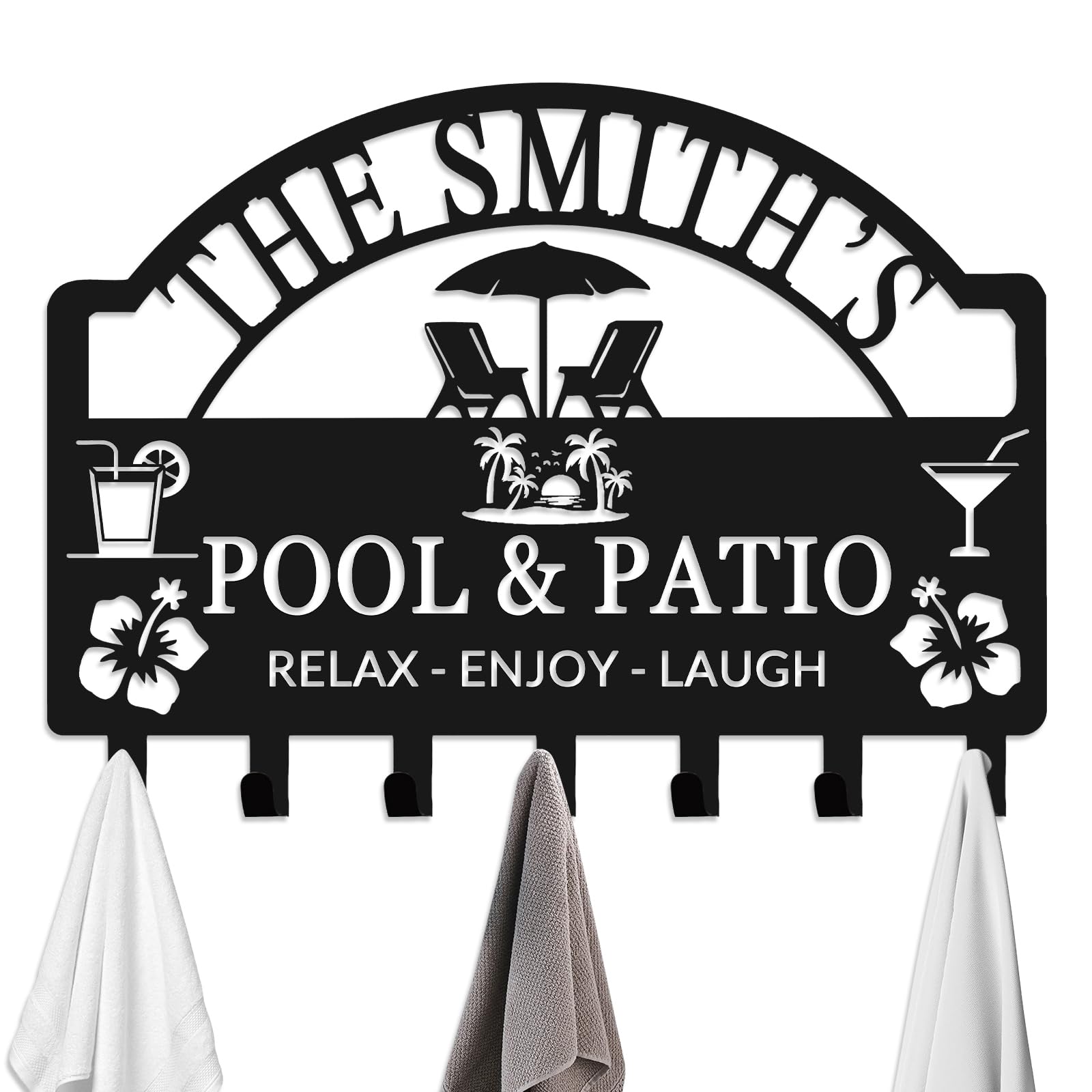 Lirsouier Style 2 Personalized Pool Towel Rack Outdoor With Name Custom Pool Towel Holder Wall Mount Poolside Towel Hook Organizer Accessories For Robe Towel Coat Swimsuit Umbrella Bag