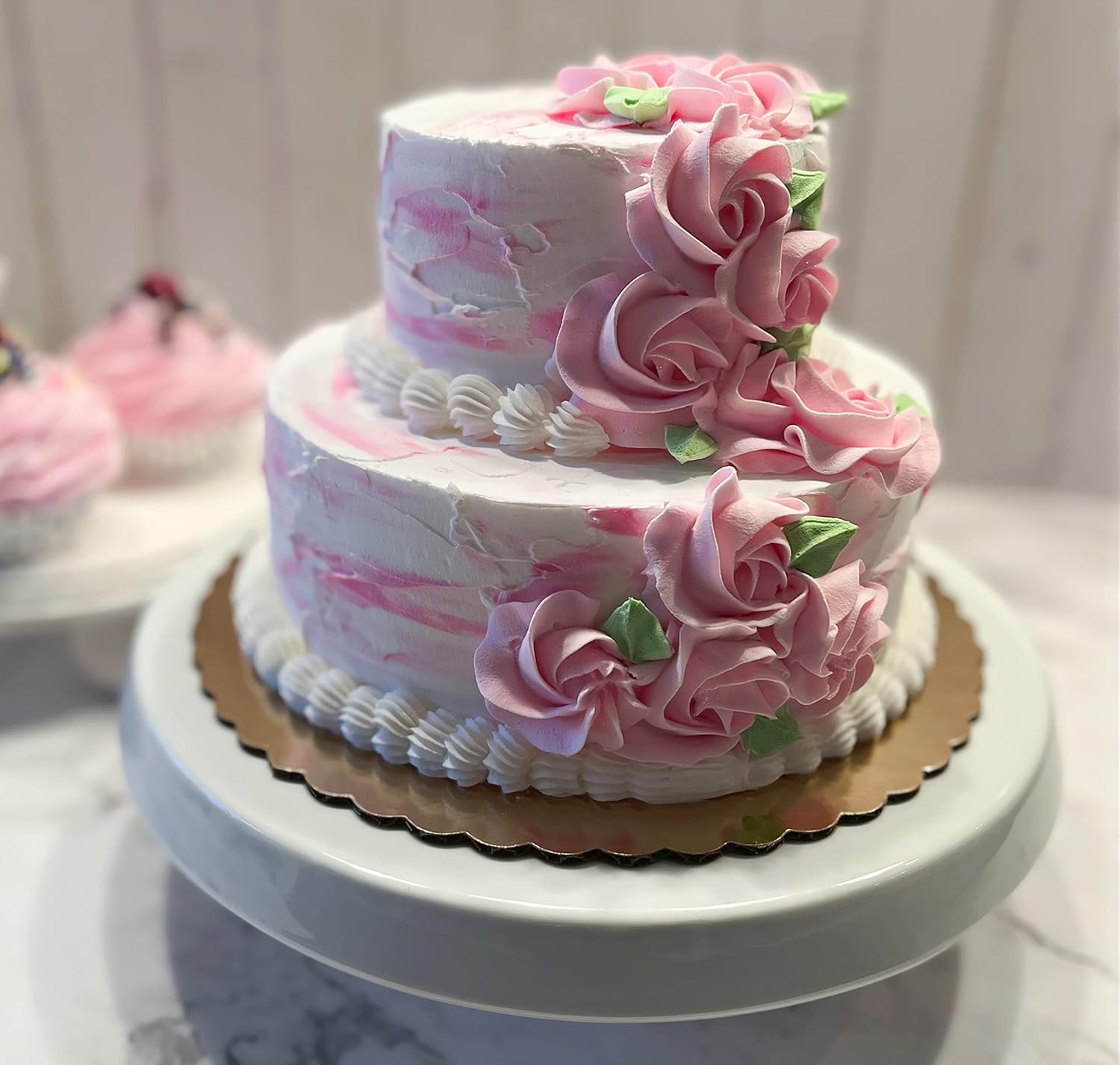 Fake Wedding Cake 2 Tier Cake-Pink & White- Handmade by Dezicakes- Fake Cake -Artificial Cake