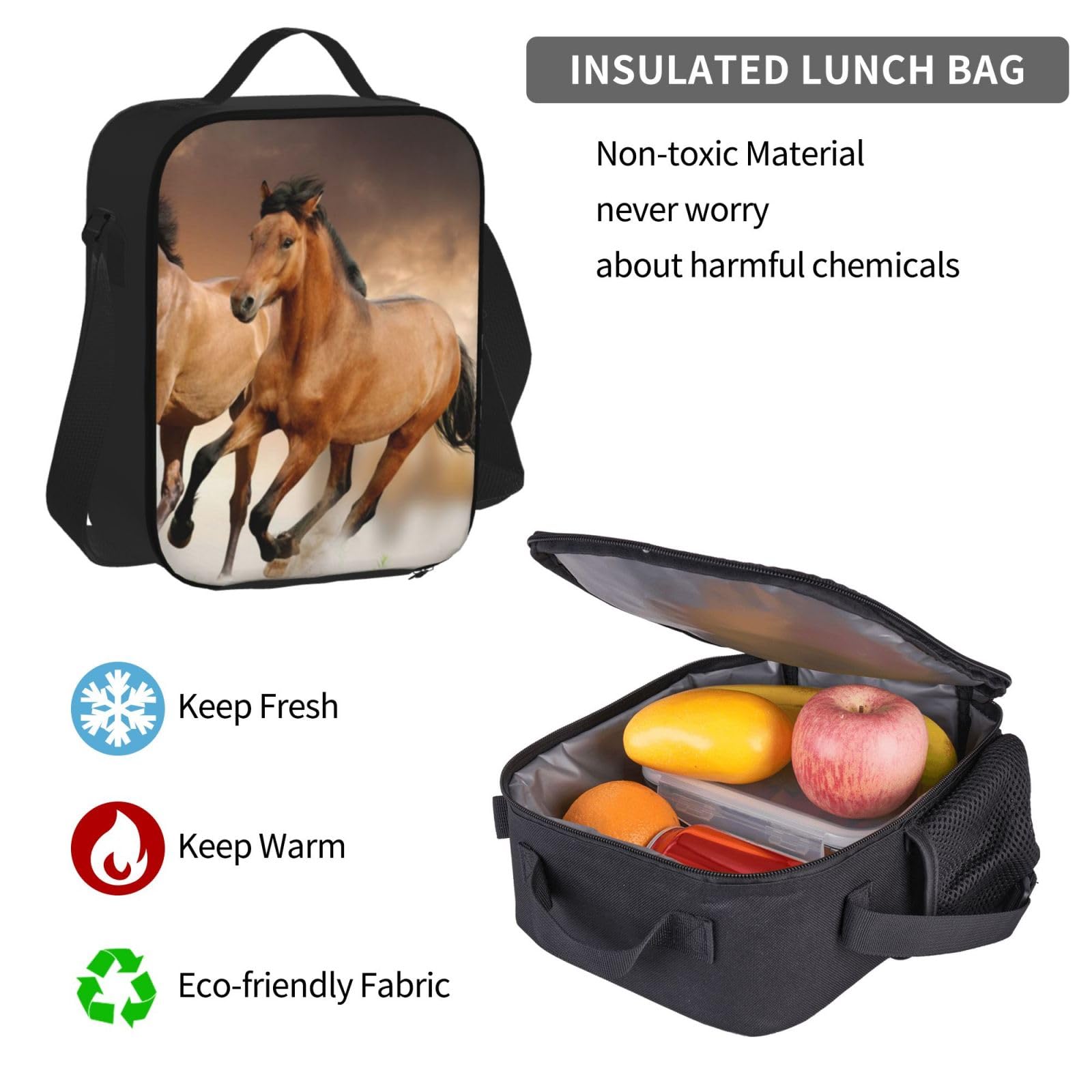 YSOLDA Juego de mochila, mochila escolar, mochila, juego de 3 piezas con bolsa de almuerzo, estuche para lápices,Impresión de caballo corriendo