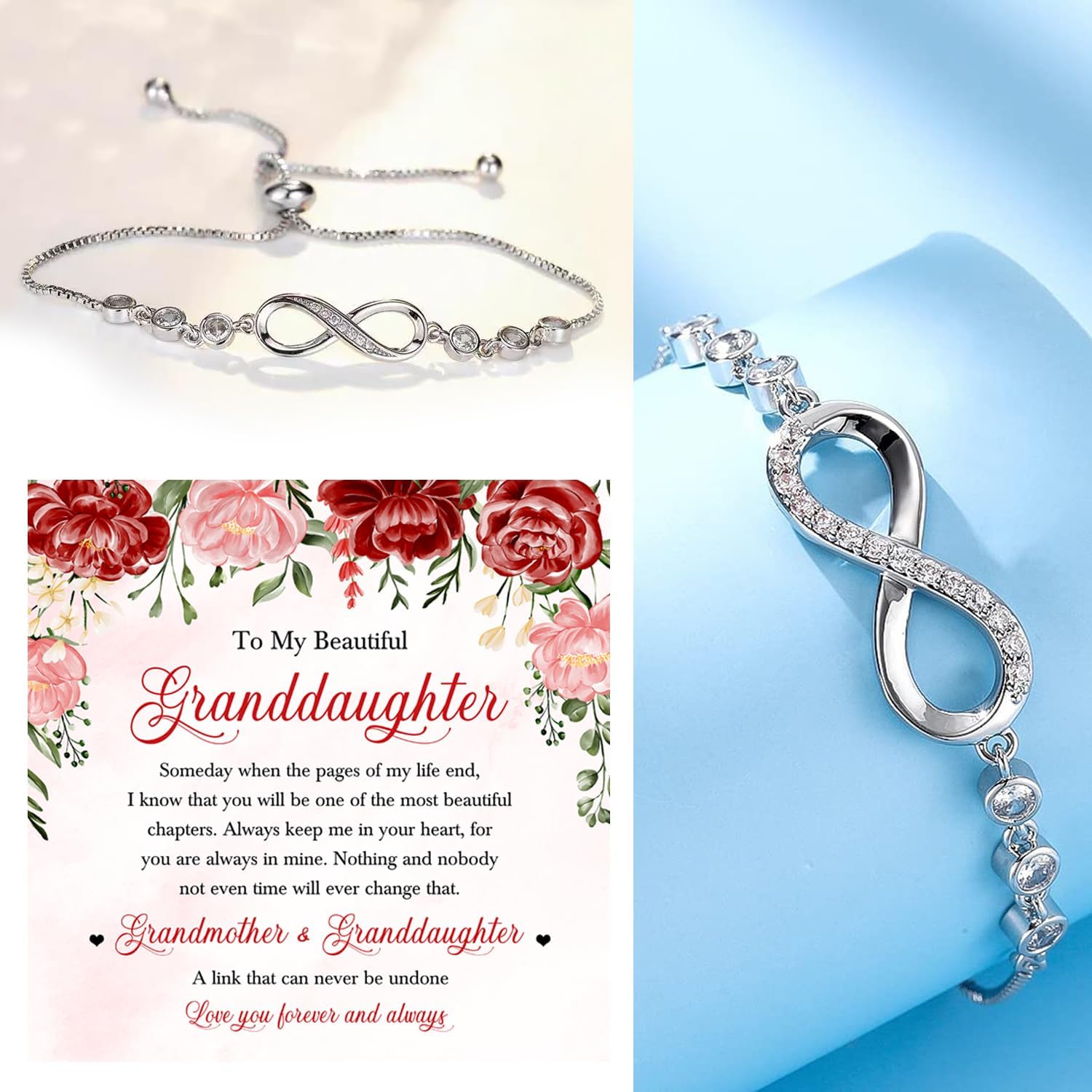 To My Granddaughter – Forever Connected Infinity Bracelet from Grandpa with Loving Message in Elegant Gift Box, Meaningful Jewelry Gift for Granddaughter on Birthday, Christmas, Graduation or Wedding