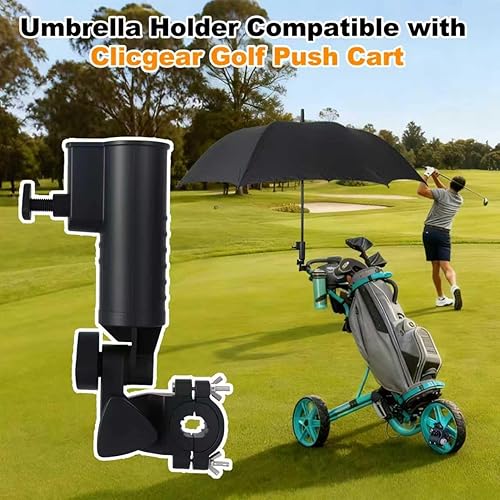 Miniatura 2 de Soporte para paraguas compatible con Clicgear, ajustable para carrito de empuje, resistente al viento y almacenamiento compacto, para cortacésped