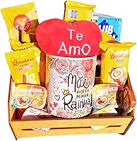 Cesta de Café da Manhã para o Dia das Mães, com Caneca Decorativa, Pelúcia e Guloseimas, Presente Para Ocasições Especiais (Mãe Minha Rainha)