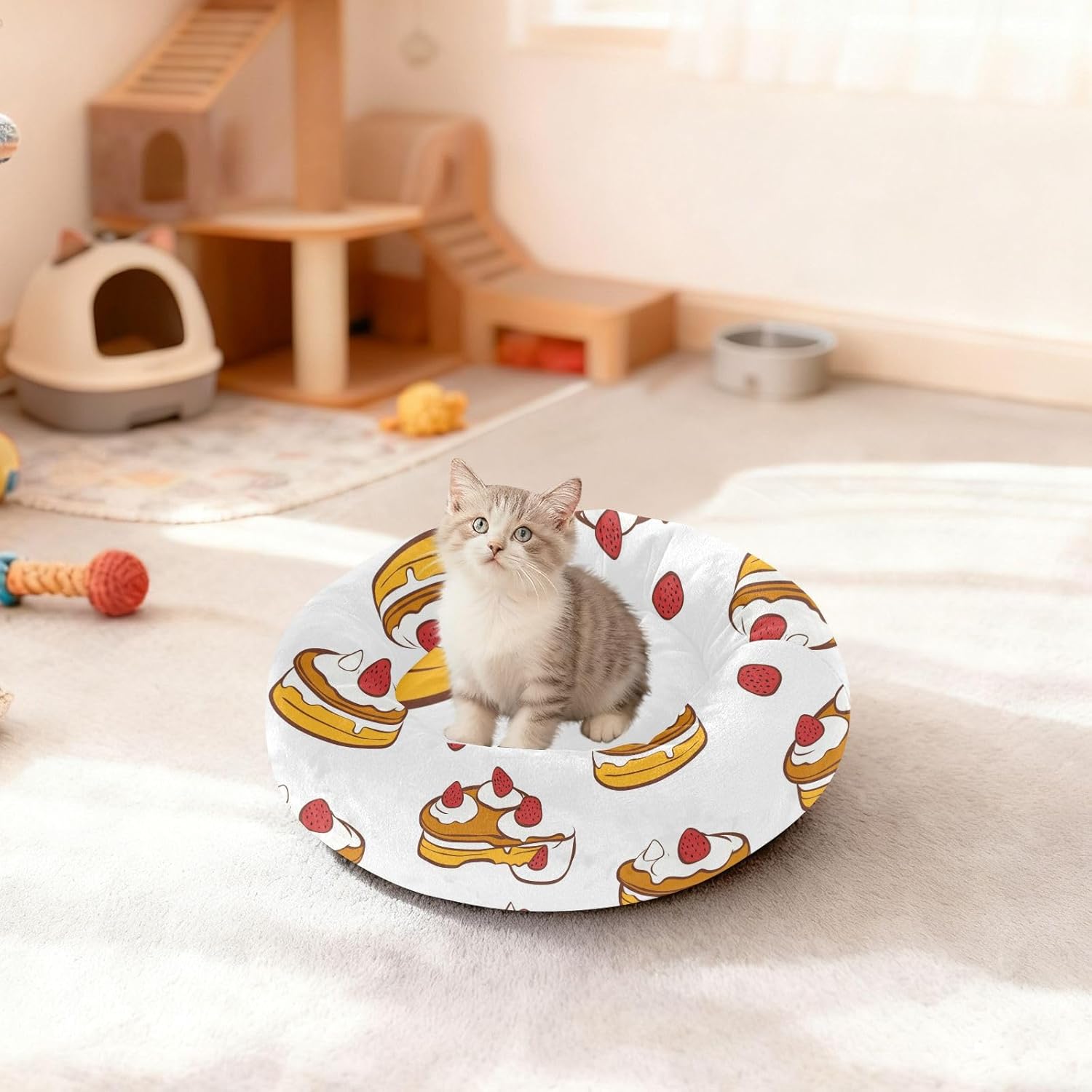 Pet Dog Bed Warm & Cozy Fluffy Cat Pillow Bed for Medium Size Pets Supplies M Cartoon Cute Strawberry Cakes