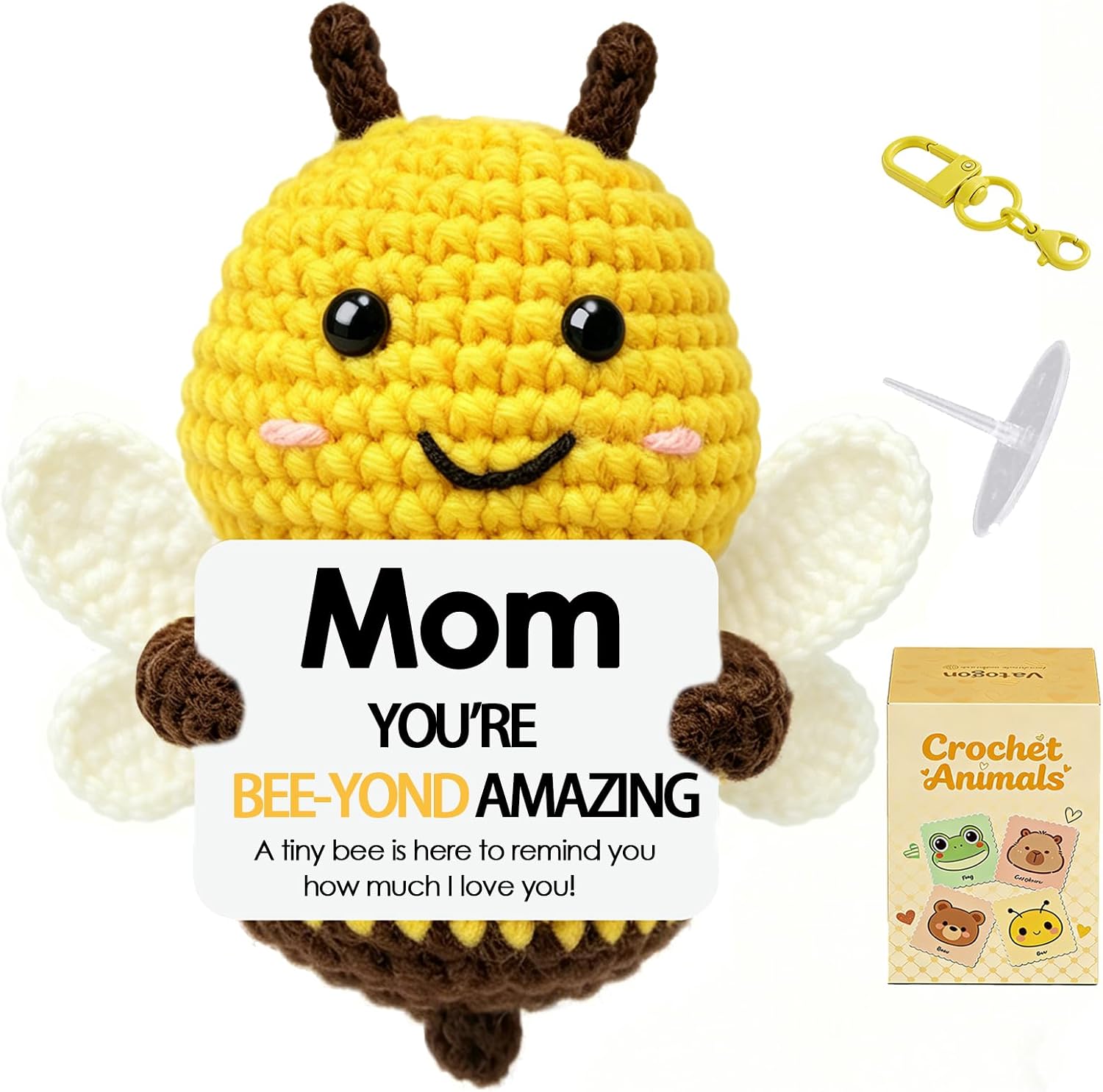 Mothers Day Bee Gifts for Mom from Daughter Son,Cute Mothers Day Cards Birthday Gift for Mom Mother Mama in Law Mama,I Love You Best Moms Ever Gift for Moms Desk Decor,Crochet Bee Toy Figure