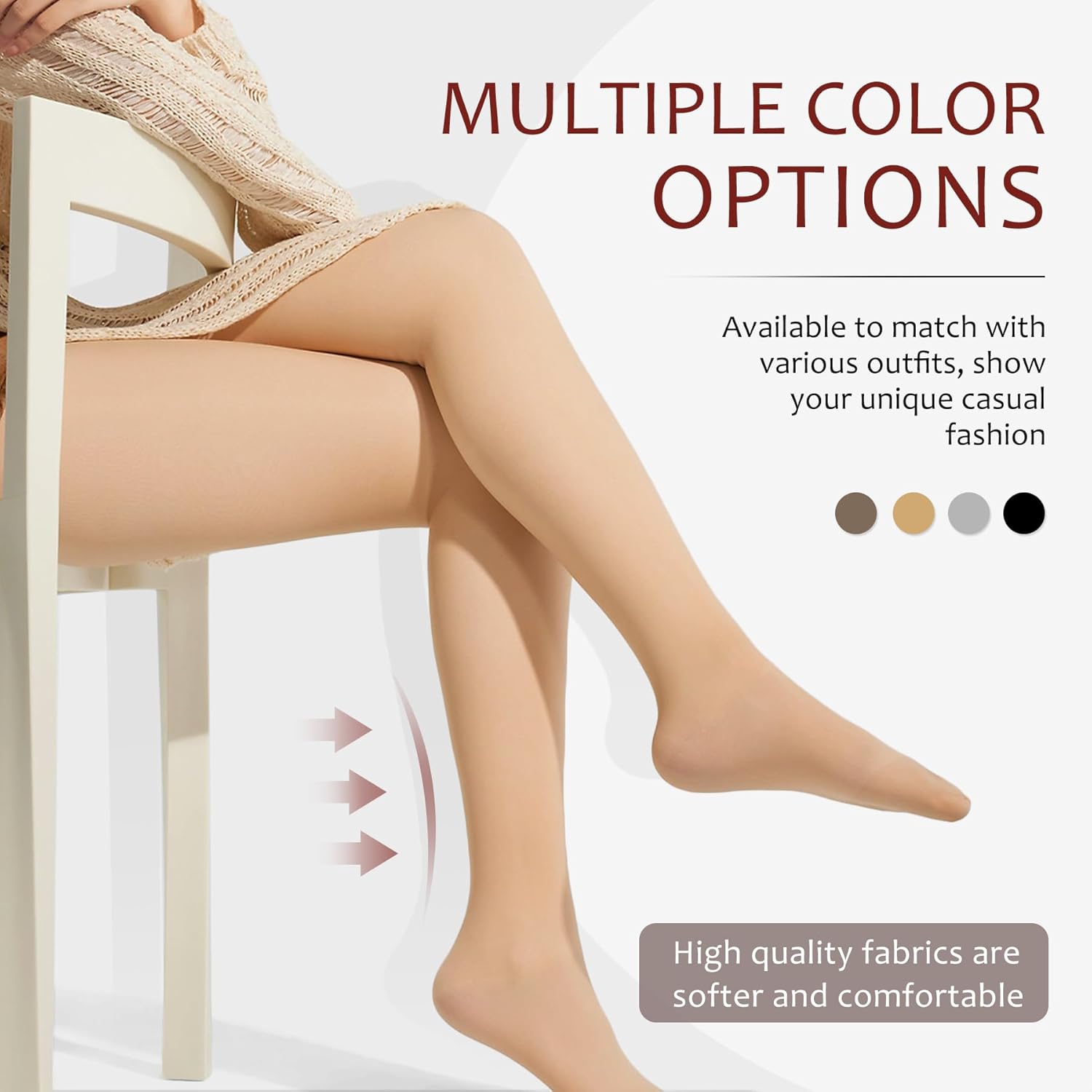 EXQUISLIFE Fleece Lined Tights Sheer Women - Fake Translucent Warm Pantyhose Leggings Sheer Thick Tights, for Winter - Image 5