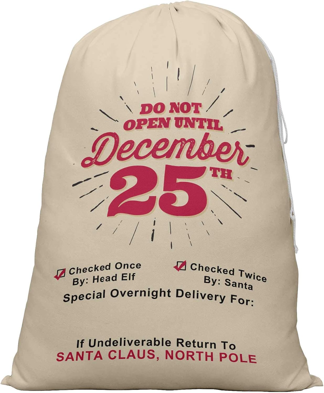 Printtoo 2 Pcs Large Santa Sacks with Drawstring Canvas Xmas Gifts Bags for Kids Christmas 27x20 Inch