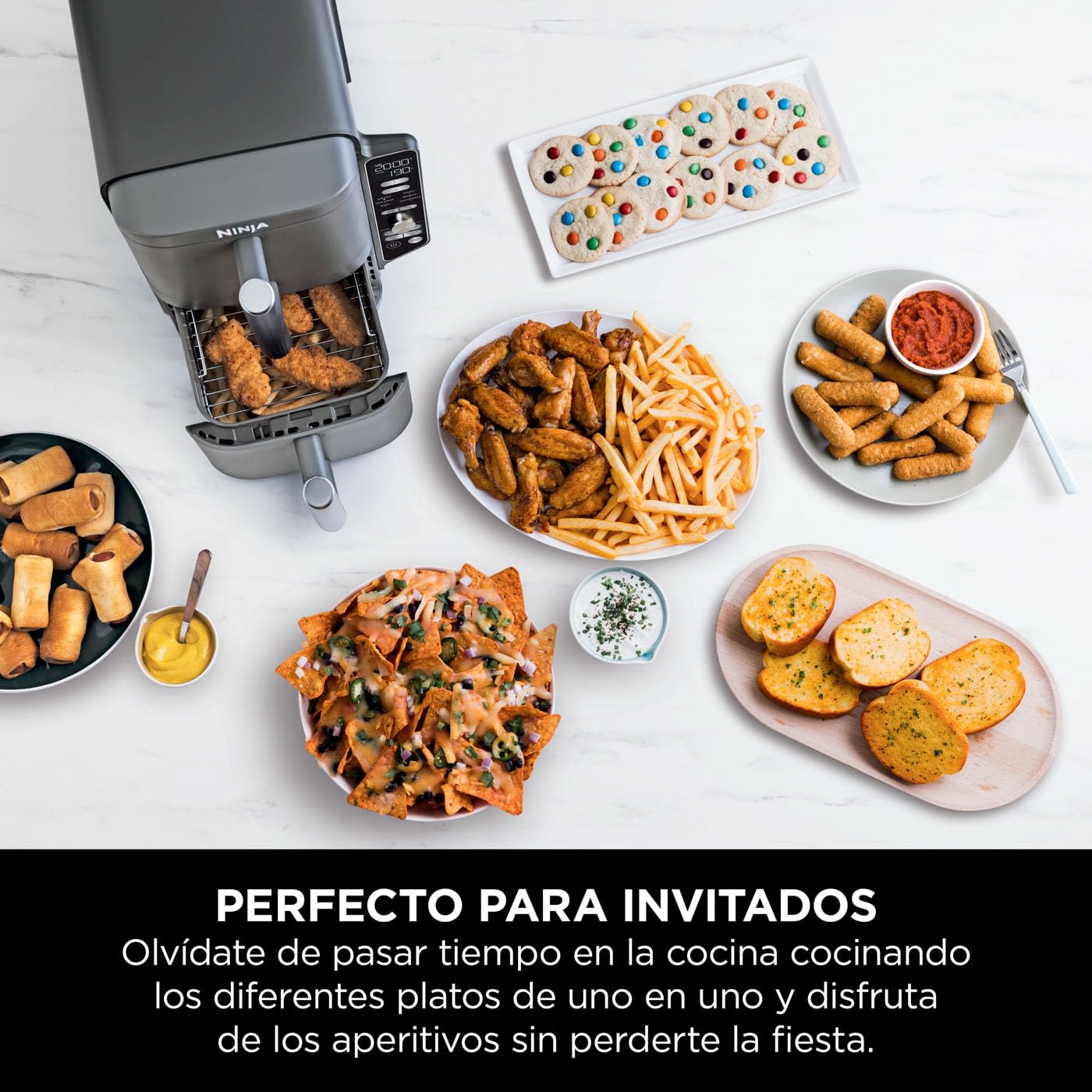 Ninja Double Stack XL Freidora de aire, 9,5 l, Doble cesta vertical, 4 niveles de cocción, 2 cestas y 2 rejillas, diseño para ahorrar más espacio, 6 funciones de cocción, 8 porciones, en gris, SL400EU