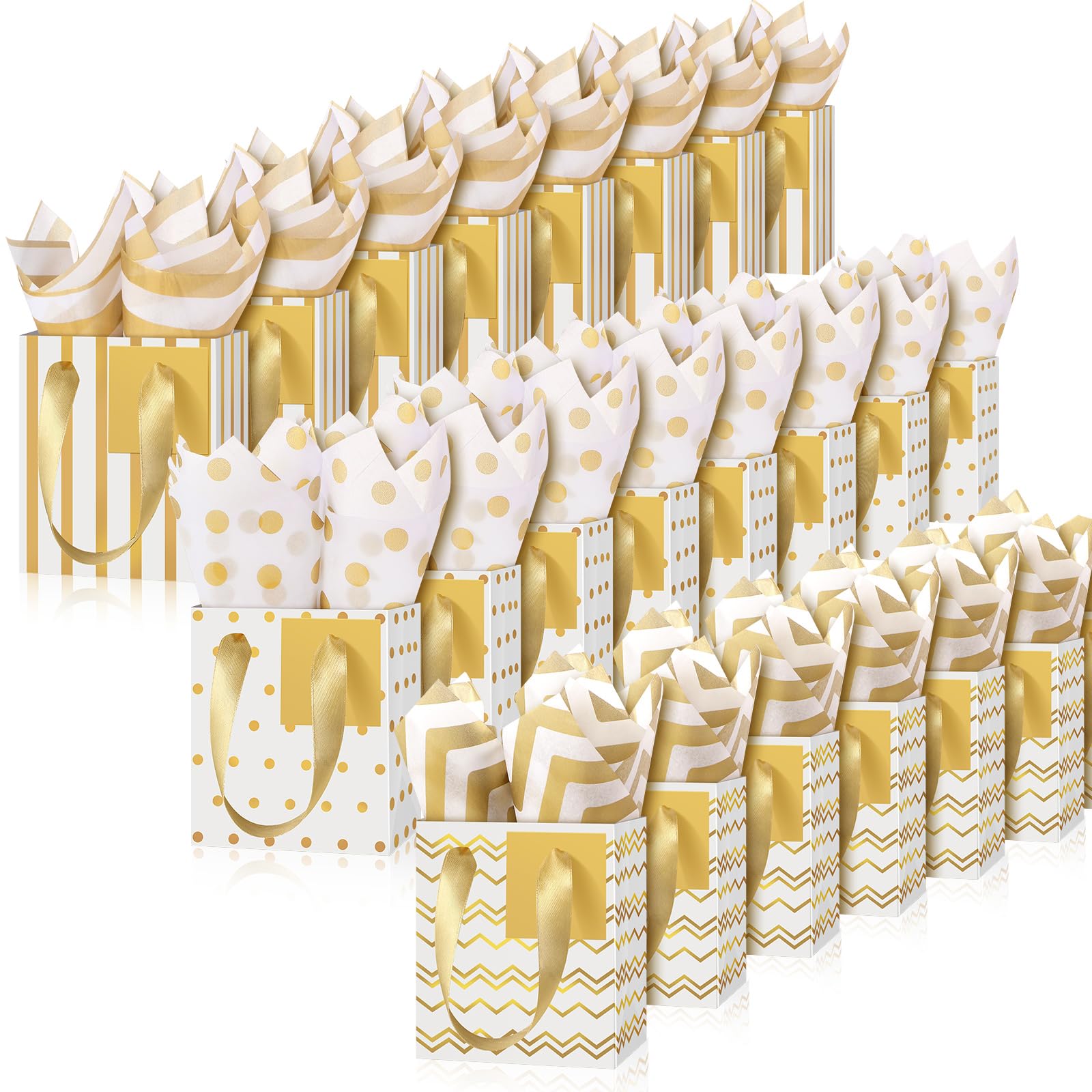 Tenare 24 Pcs Small Gift Bags Mini Metallic Paper Bags Bulk Tiny with Handles Tissue Paper for Jewelry Gift Wrap Easter Mother's Father's Day Party