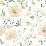 Floral Peel and Stick Wallpaper, Removable Self Adhesive Watercolor Botanical Wallpaper for Bedroom Accent Wall 17.7in x 118in Beige & Sage Green 17.7' x 118'