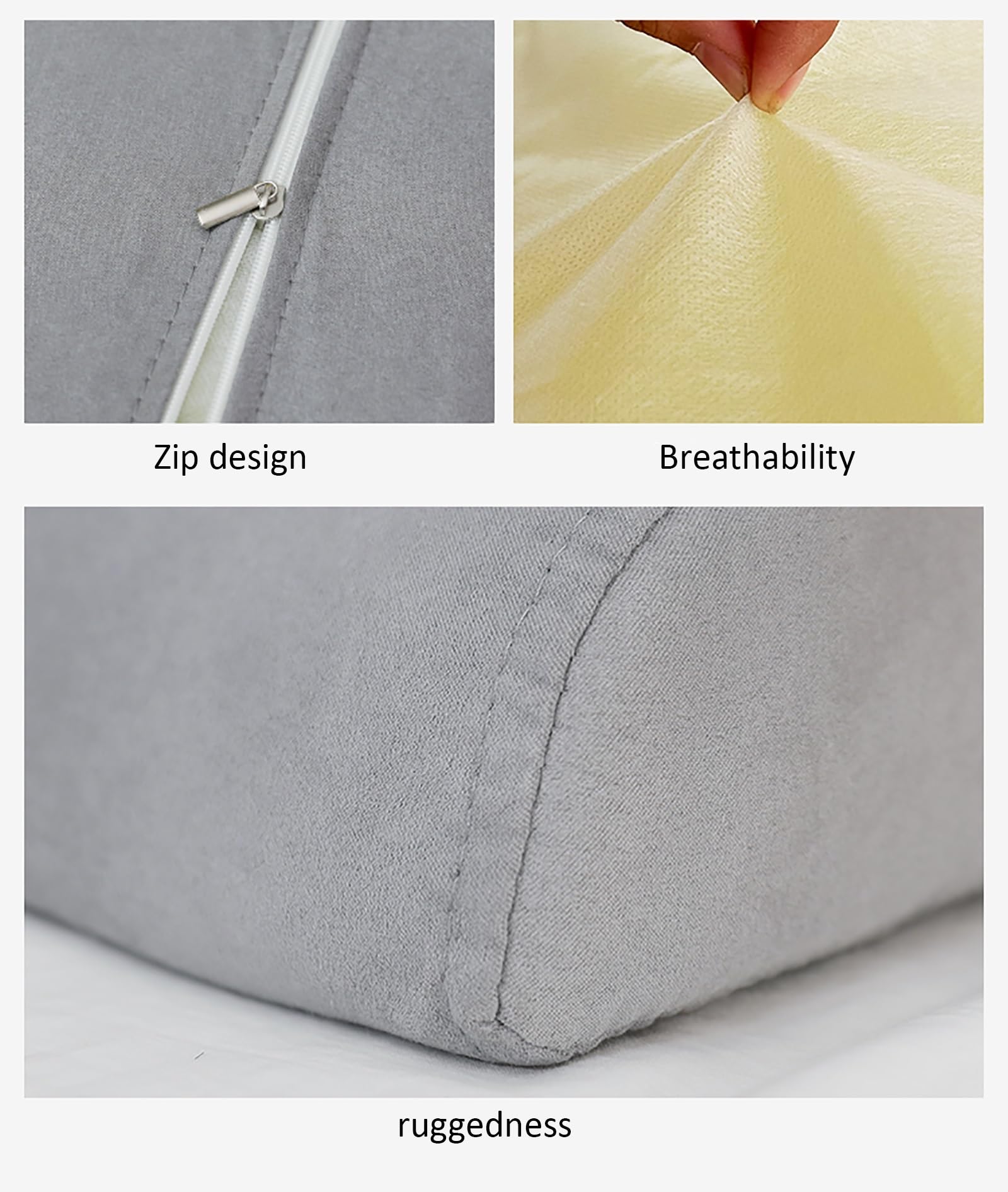cuña antireflujo adulto Cuña de almohada triangular para cabecera doble, cuña de almohada de esponja de alta densidad con funda de tela, almohada de cuña para aliviar el dolor de espalda, gris(65x90x3