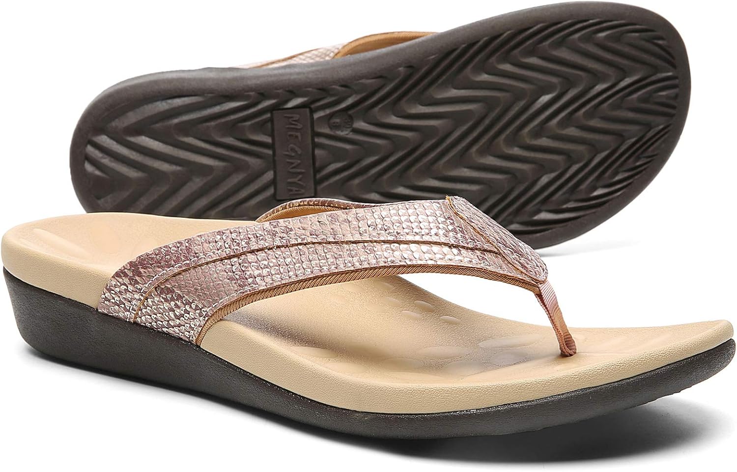 MEGNYA Comfortable Walking Flip Flops Women, Orthopedic Sandals with Arch Support, Flat Feet Pain Relief Sandals