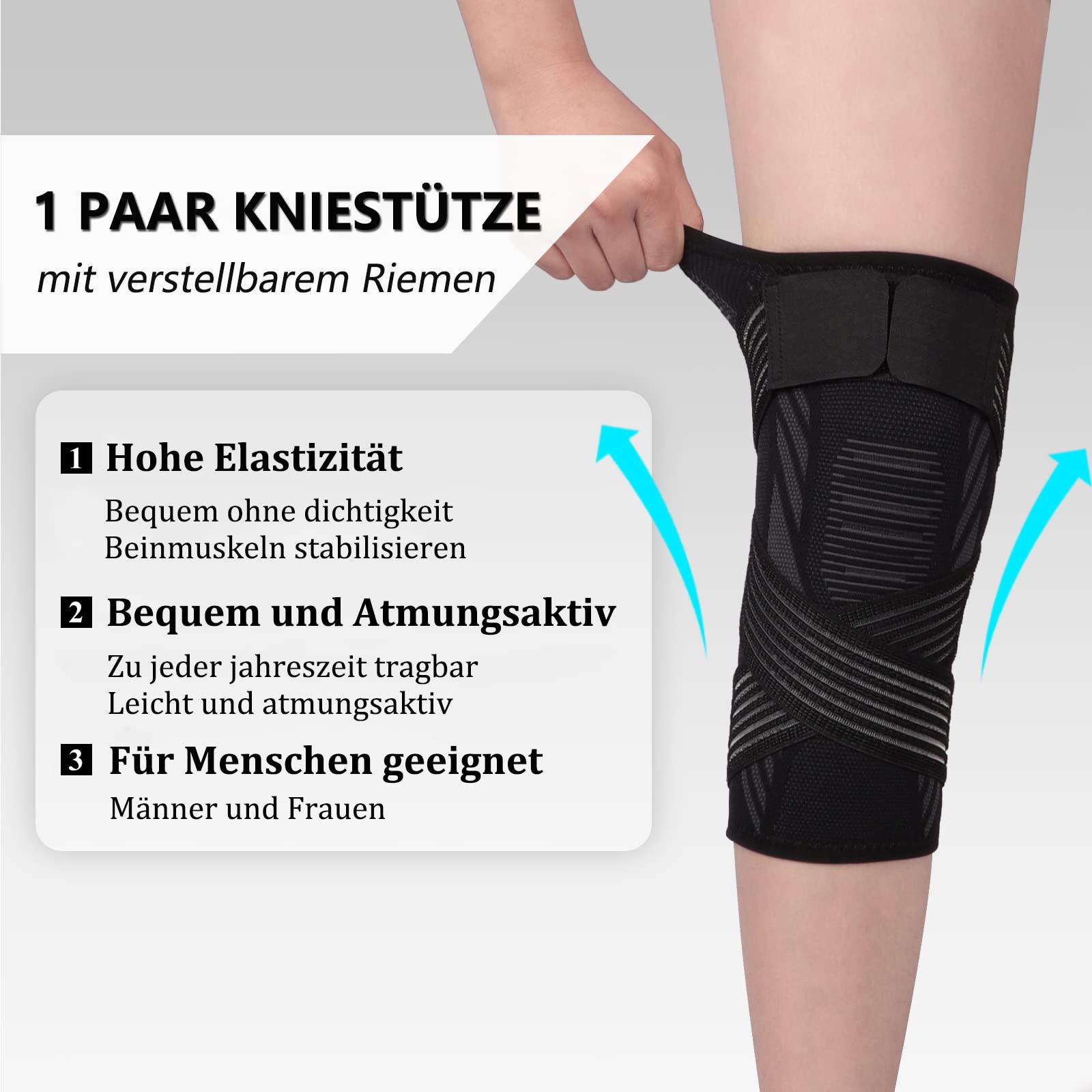 Genouillère Sport pour femmes et hommes 1 Paire Attelle Genou Bandage Élastique Réglable Genouillère de Compression pour les lésions ligamentaires, Déchirure du Ménisque, Arthrose (noir, M)
