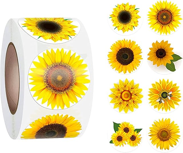 Wancala Sunflower Stickers with 8 Patterns - 500 Pcs 3.8cm Personalised Sunflower Labels Decals for Christmas, Thanks Giving, Greeting Cards, Scrapbooking, Envelopes Present Sealing and Decor (A-41)