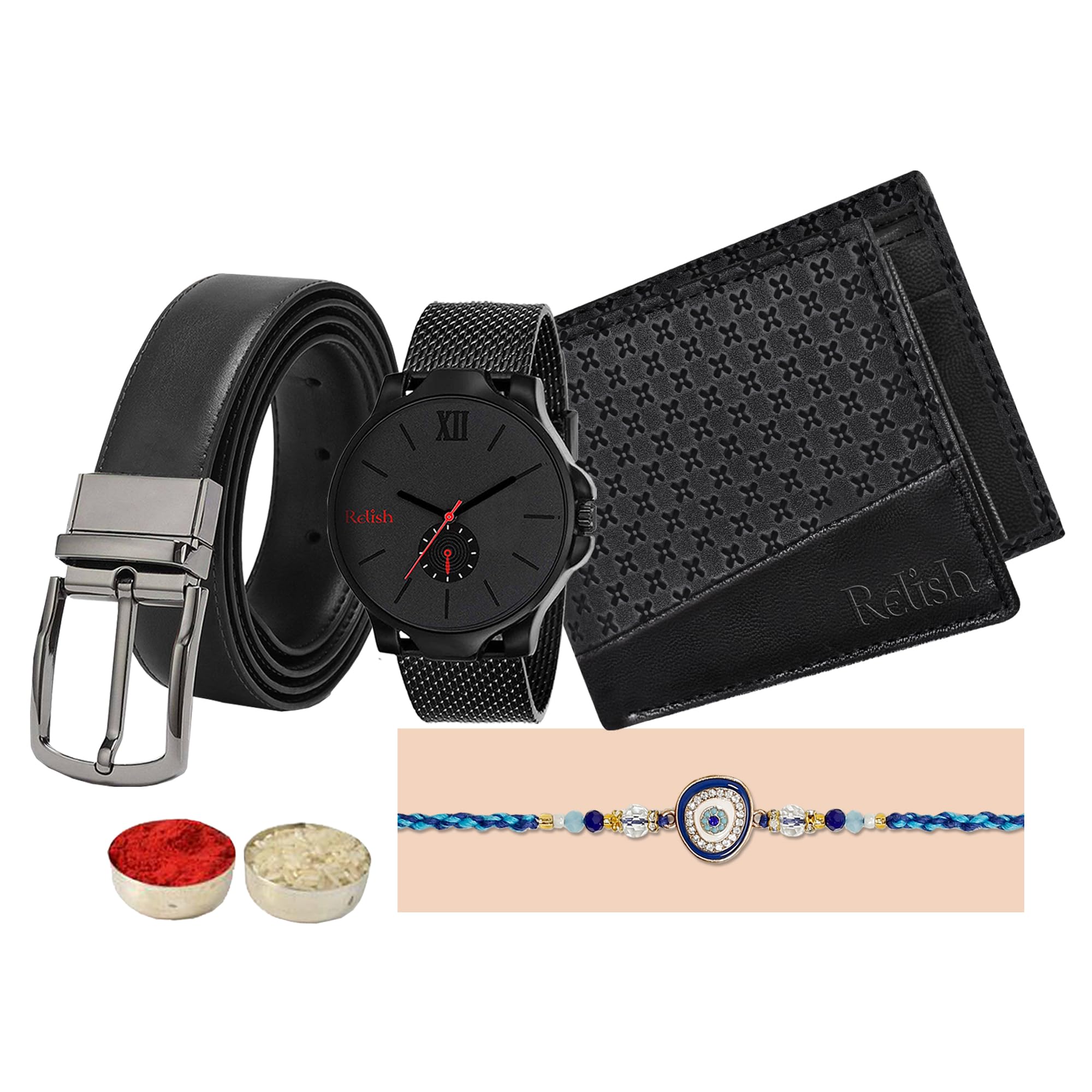 Relish Rakhi Gift Combo for Brother | Watch, Wallet, Belt, Rakhi, Roli Chawal Pack, Greeting Card | Raksha Bandhan Gift Hamper (B0D544KYTL) Amazon Price History, Amazon Price Tracker