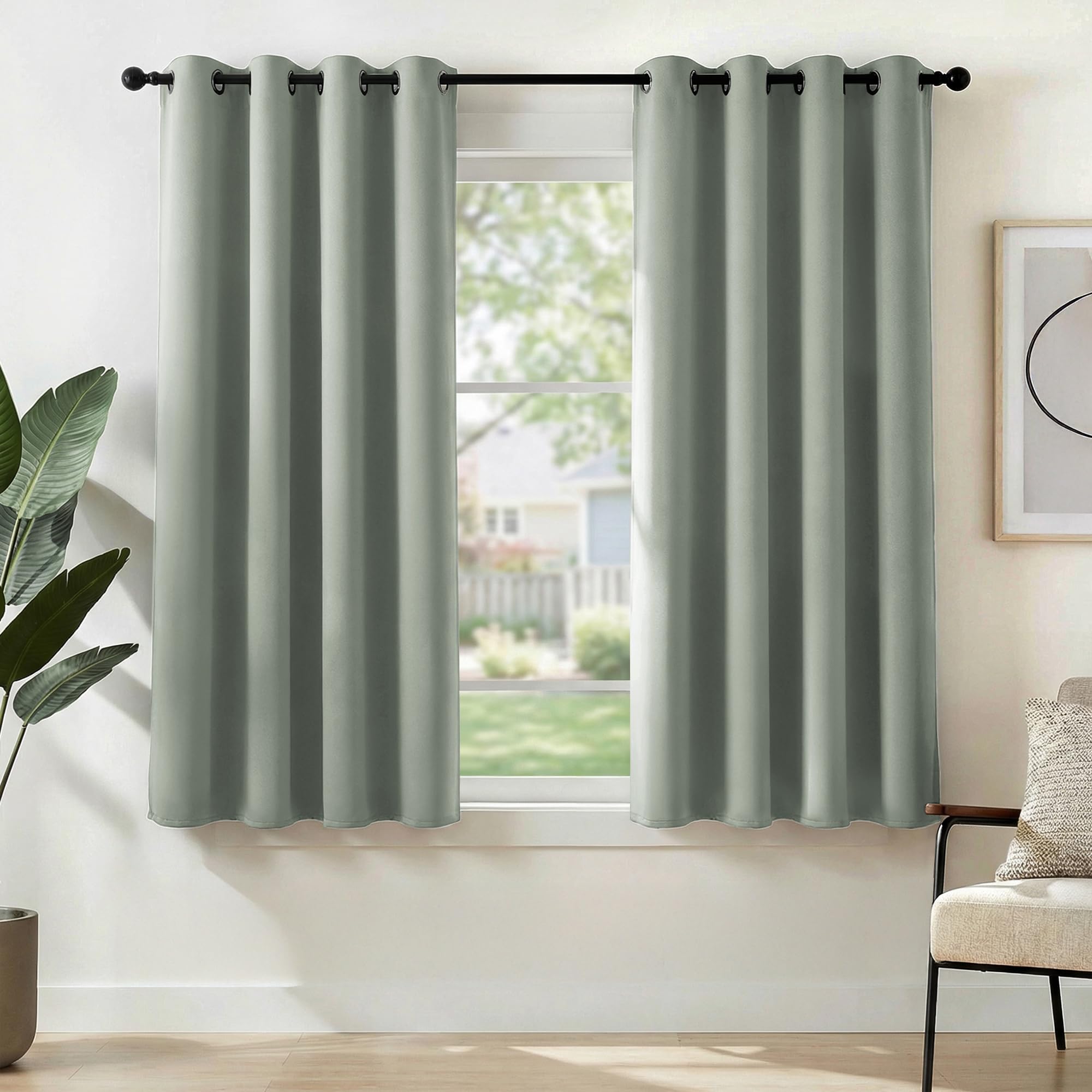 Deconovo Thermal Insulated Blackout Curtains, Pencil Pleated Eyelet Curtains,Room Darkening Soft Drapes for Bedroom, 42 x 54 Inch, Sage Green, 2 Panels
