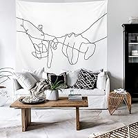Vista 2 de Manicer Tapiz de promesa Pinky en blanco y negro, arte de pared de Jurar amor, línea de arte tomados de la mano, decoración de pared abstracta