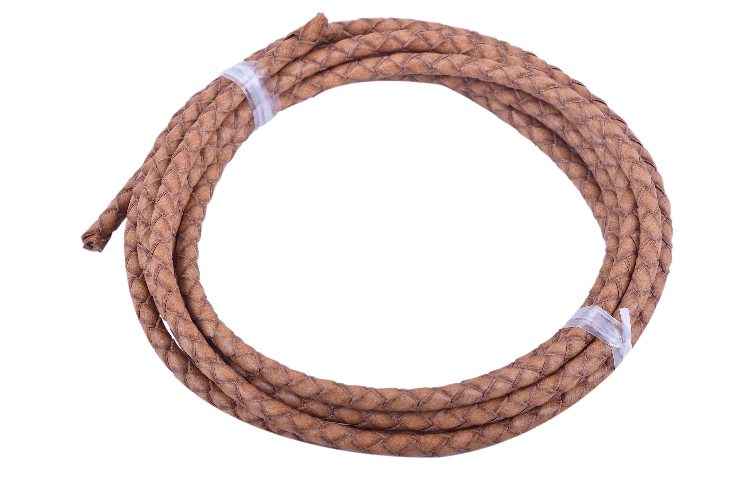 KONMAY 4mm Vingtage Natural Braided Leather Bolo Cord, 2 Yards Round Woven Leather String for Bolo Ties, Bracelet Making, Pendant Necklaces, Western Jewelry, Keychains and Leather Crafts โ image 1