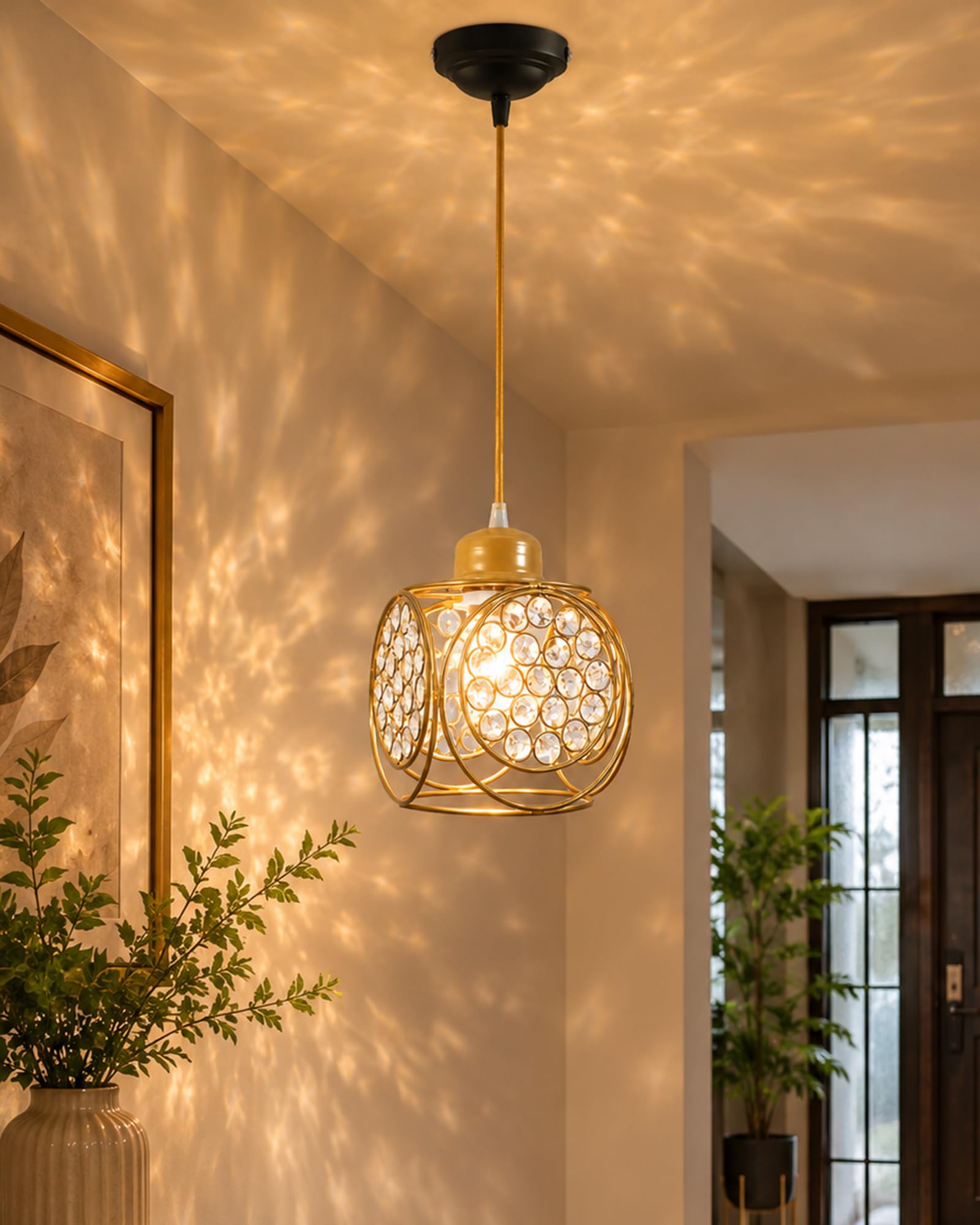 Homesake® Matt Golden Crystal Hanging Light, Ceiling lamp, Nordic E27 Pendant, Ring Cube (Gold)-picture-15