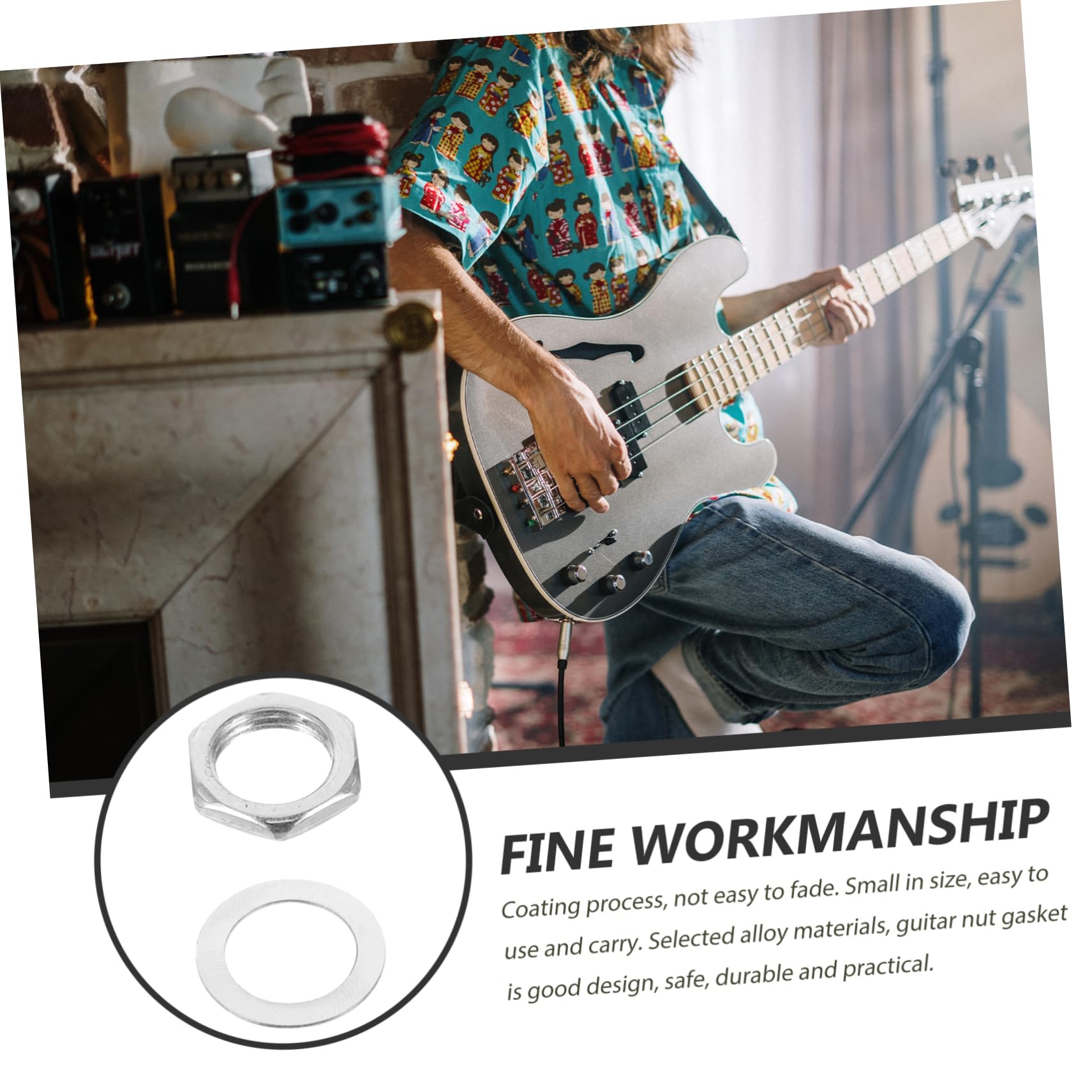 Totority Electric Guitar Nut Pads 6.35mm Input Jack Socket Nuts Guitar Alloy Washers