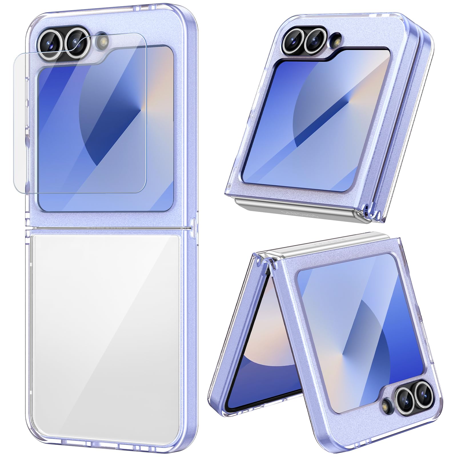 Doeshine Hülle für Galaxy Z Flip 7 FE 2025 / Z Flip 6 2024 Ultra Dünn, mit Displayschutzfolie, Silikon TPU Original Schutzhülle, Kristallklar Hart PC Shell Anti-Kratz Stoßfest Handyhülle (Lila)
