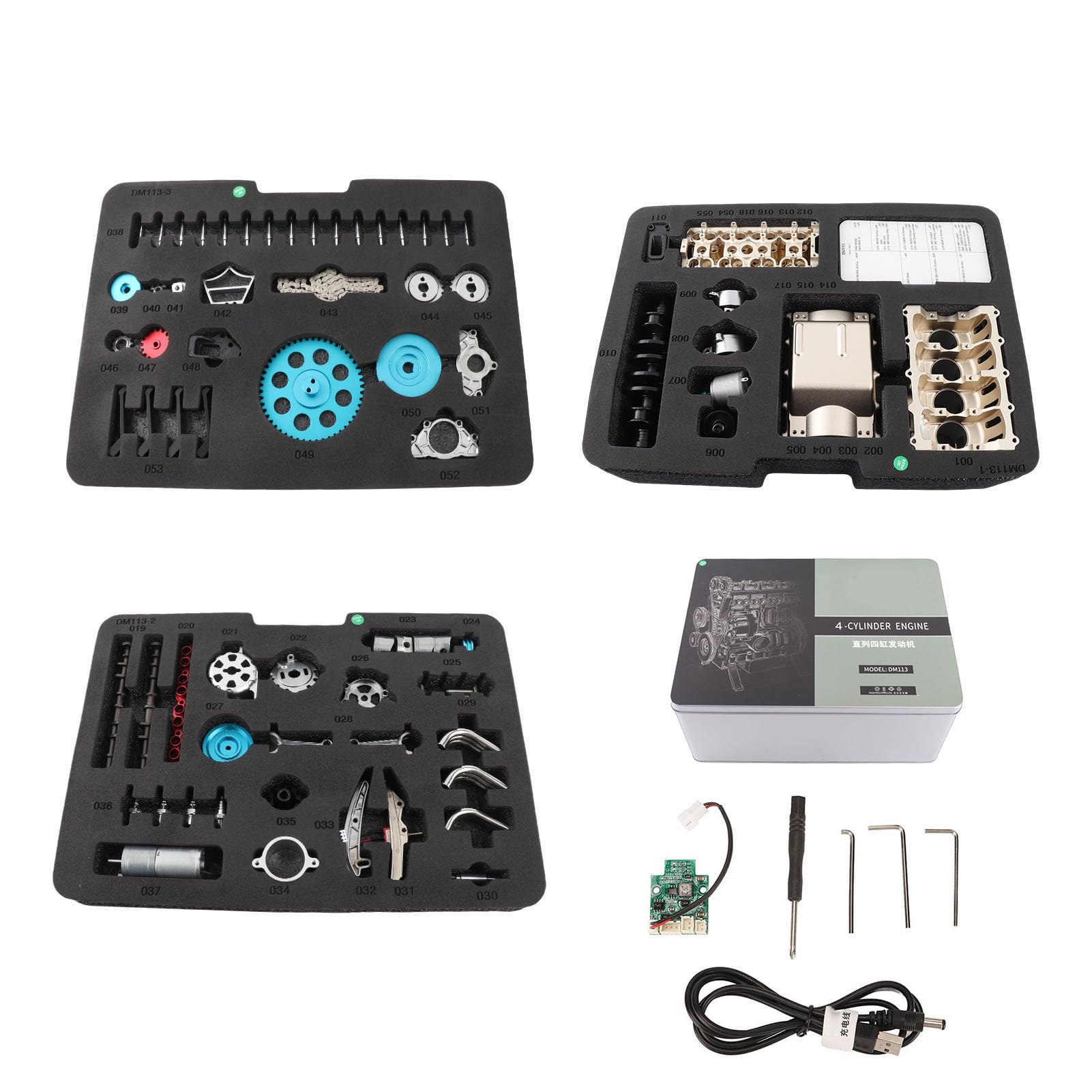 Metal 4 Cylinder Engine Kit All Metal DIY Assembled Model Electric Four Cylinder Engine Mechanical Car Toys