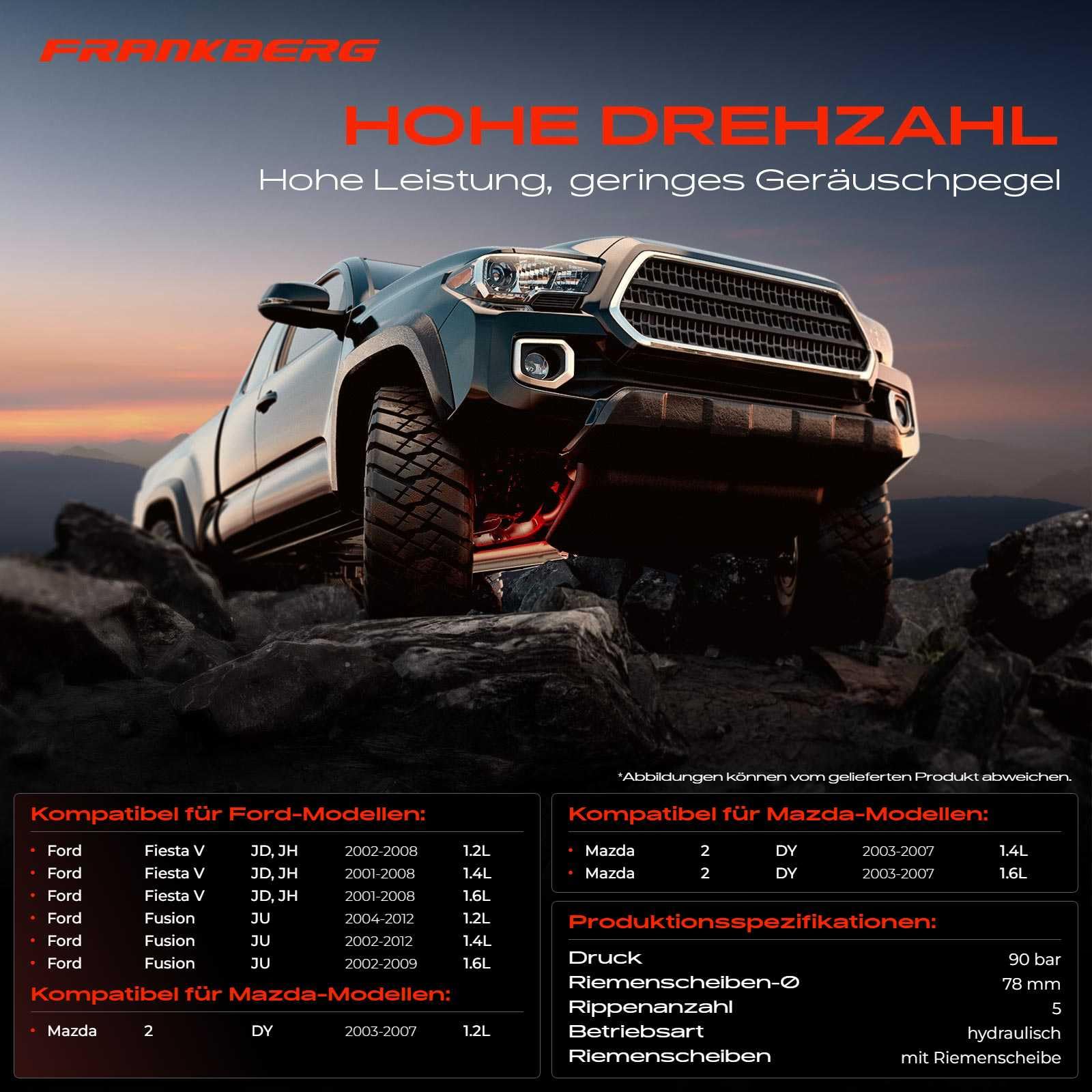 Frankberg Servopumpe Hydraulikpumpe Lenkung Kompatibel mit Fiesta V JH JD 1.25L-1.6L 2002-2008 Fusion JU 1.25L-1.6L 2002-2008 2 DY 1.2L-1.6L 2003-2007 Replace# 1357617