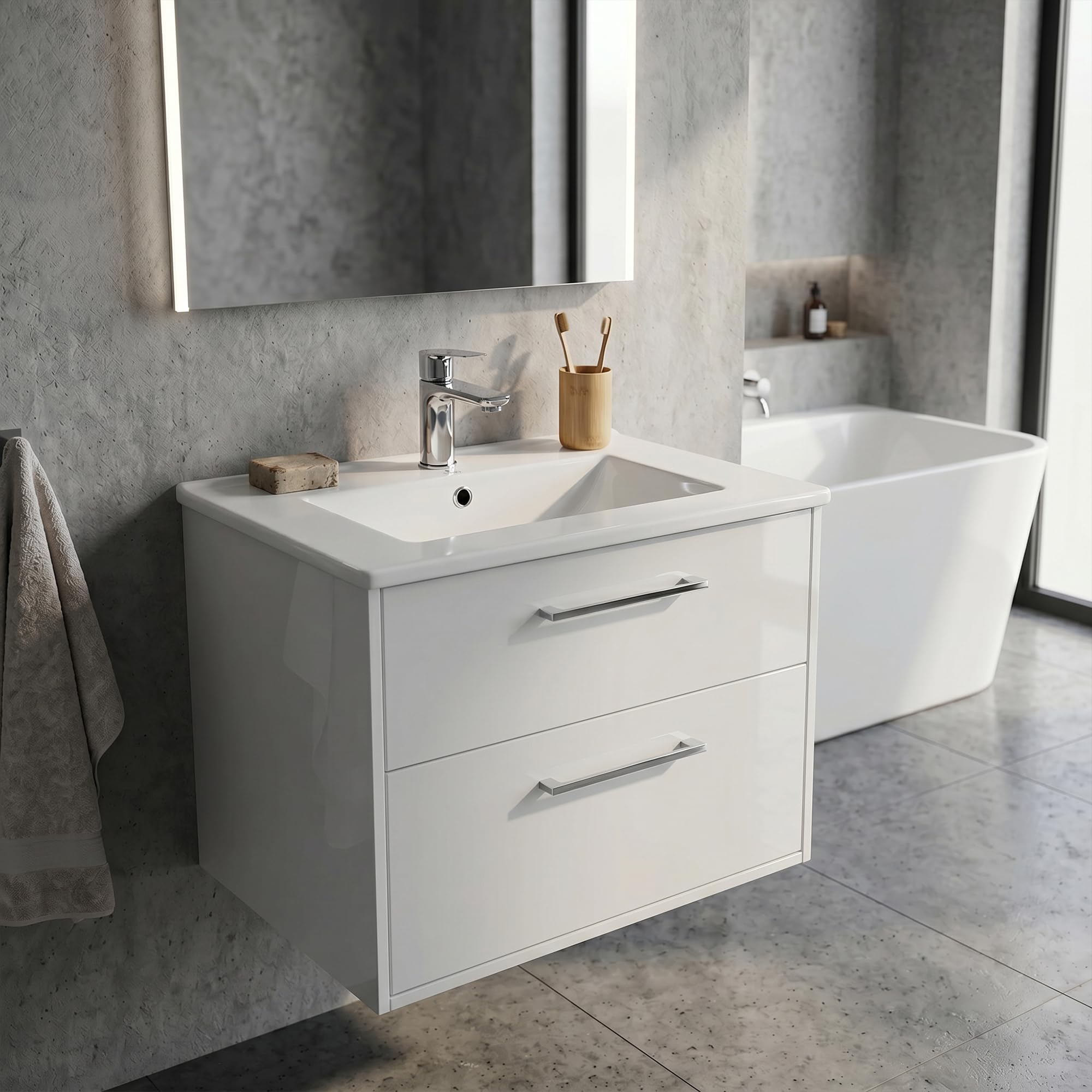AKORD Lavabo de Cerámica Encastrable NORDIS para Mueble de Baño Rectangular, 61 x 46,5 cm, Blanco brillante