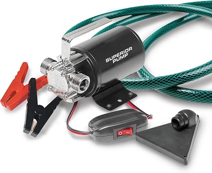 Superior Pump 90045 12 Volt Transfer Pump with 6-Foot Suction Hose, Black