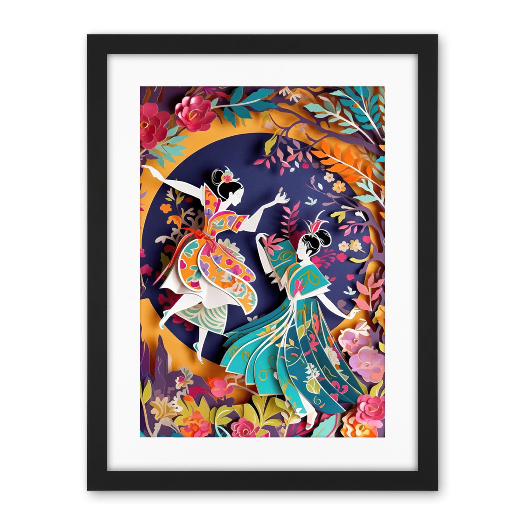 Artery8 Dancing in a Forest Paper Kirigami Art Nouveau Artwork Framed Wall Art Print 18X24 Inch