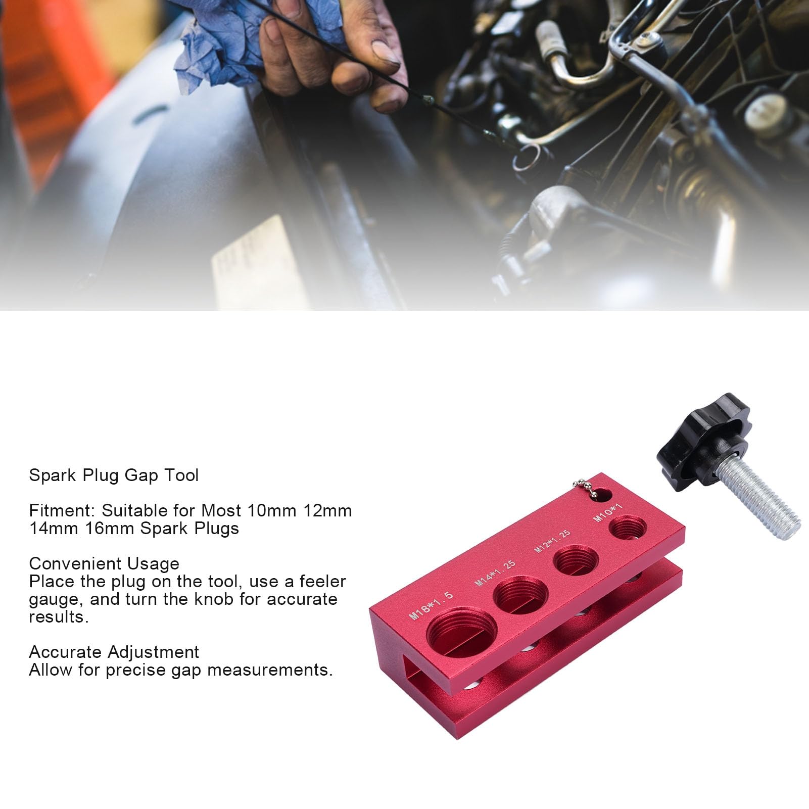 Wakects Herramienta de Ajuste de Bujías, Calibrador de Bujías, de Aluminio, Fácil de Usar, Precisa, Compacta, Ligera, con Textura Mate, para de 10 Mm, 12 Mm, 14 y 18 (Rojo)